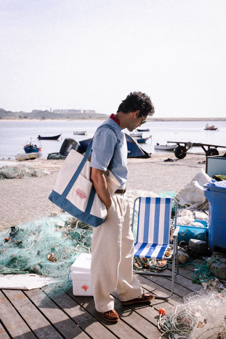 Sardine Tote in Off-White and Blue - Canvas - Coup D'État Portugal