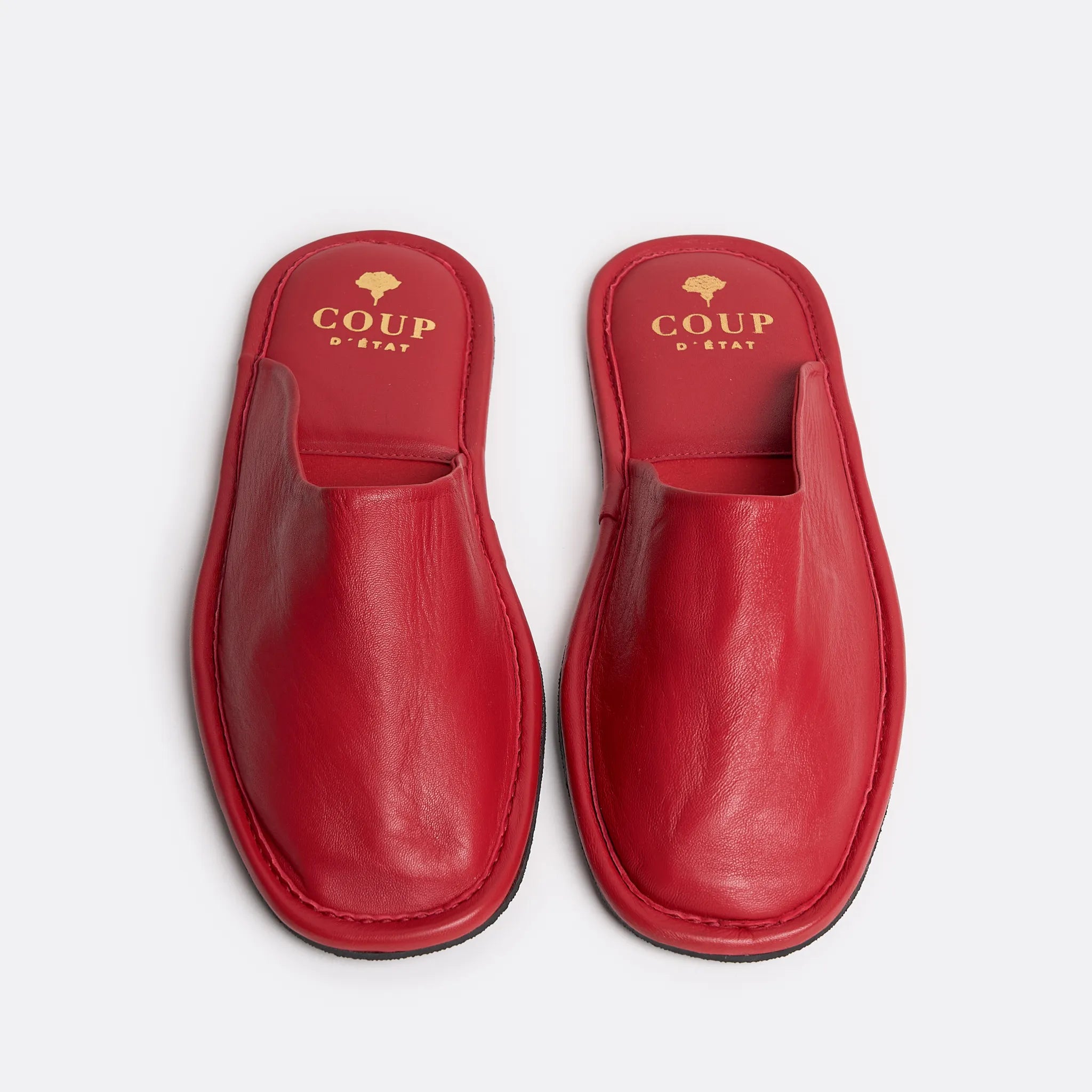 Bedroom Slippers in Red Leather - Handrafted - Coup D'État Portugal
