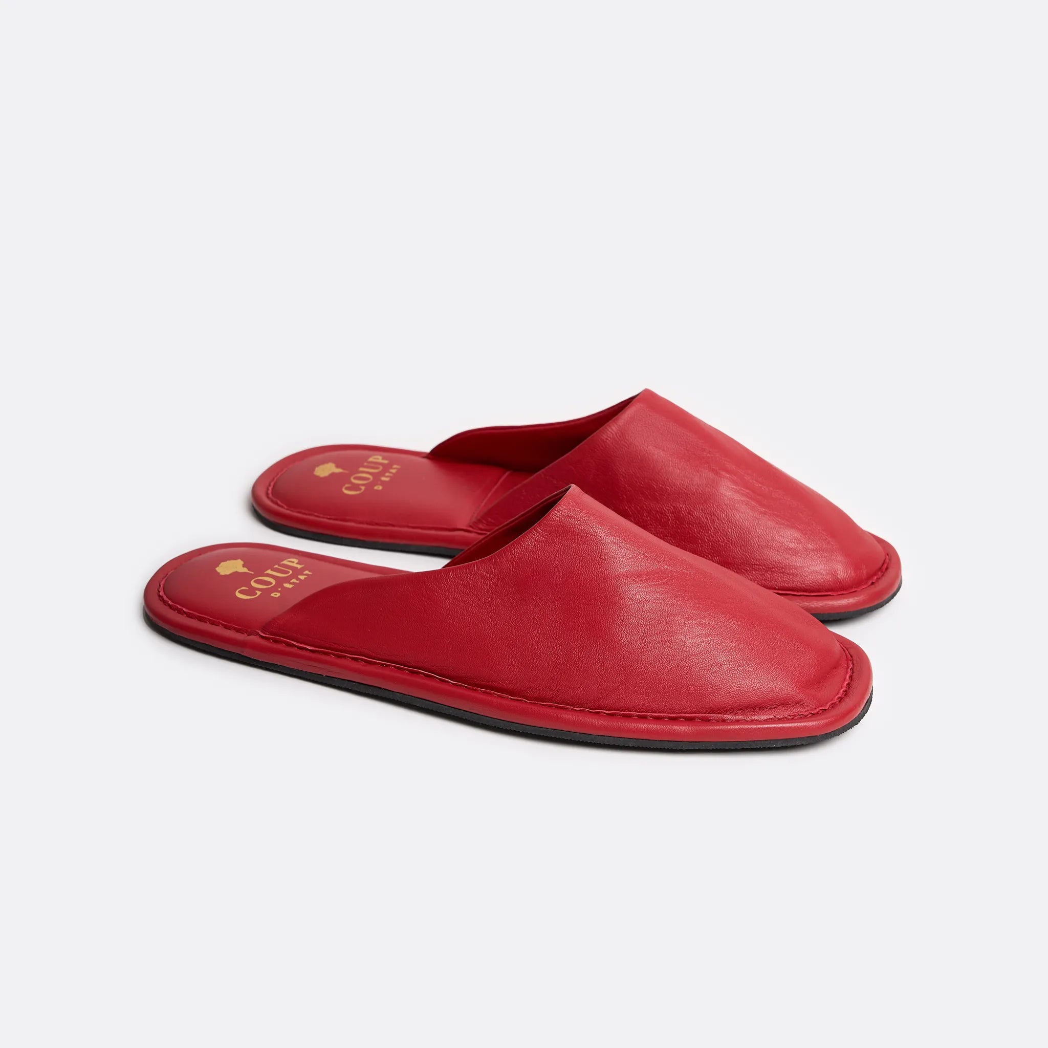 Bedroom Slippers in Red Leather - Handrafted - Coup D'État Portugal