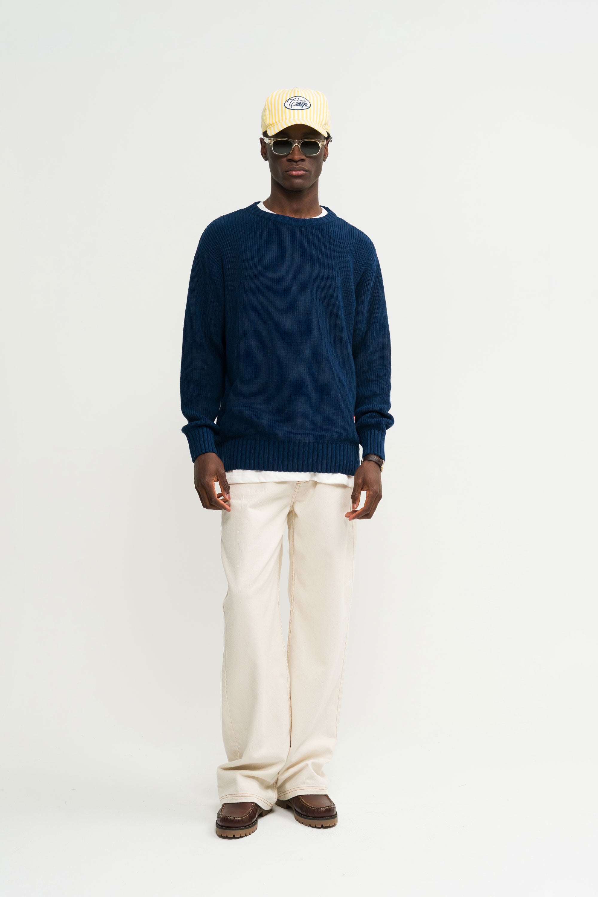 Knitted Crewneck in Navy Blue - Male model - Coup D'État 