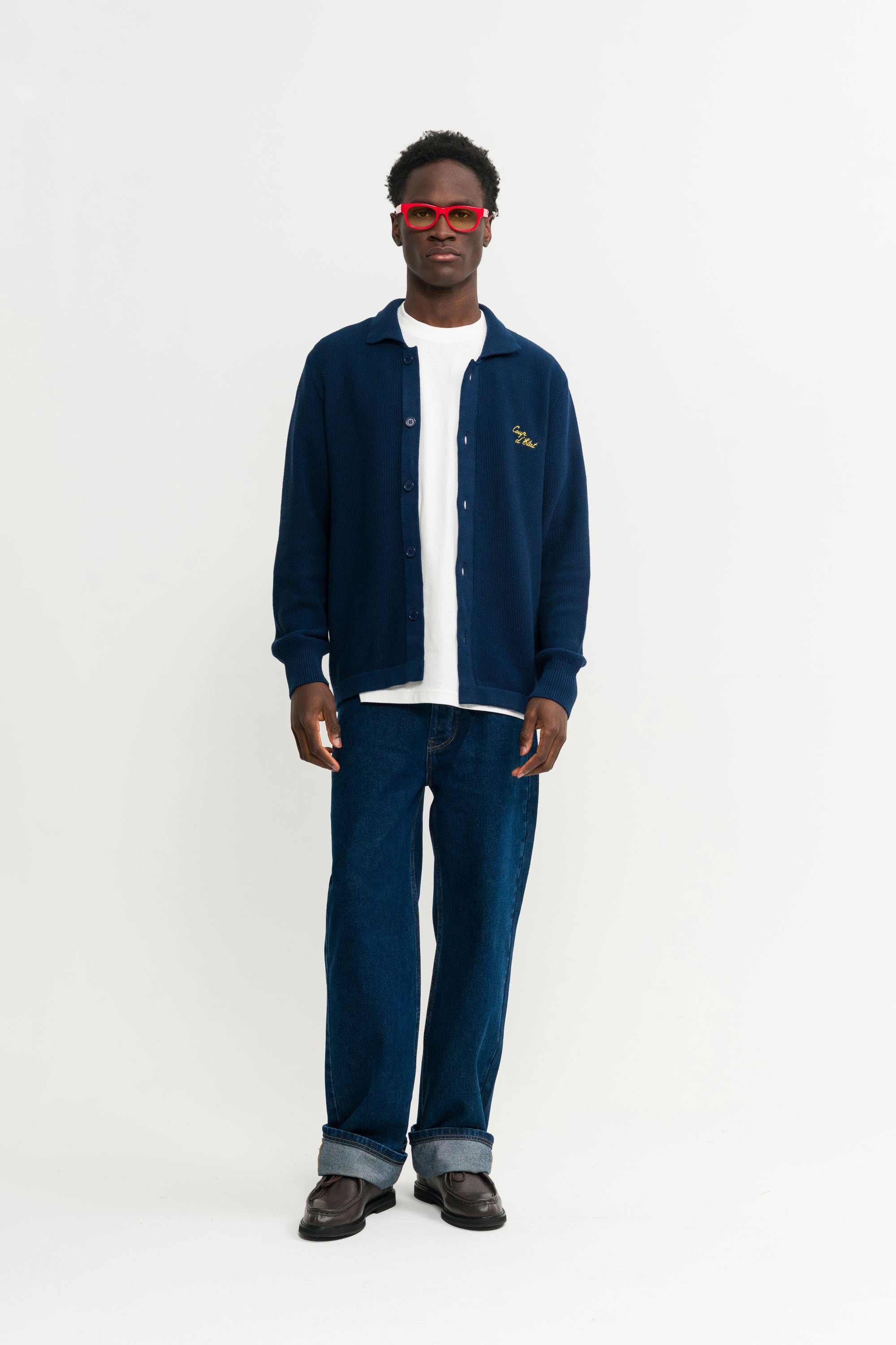 Knitted long sleeve shirt in Navy Blue - Male model - Coup D'État Portugal