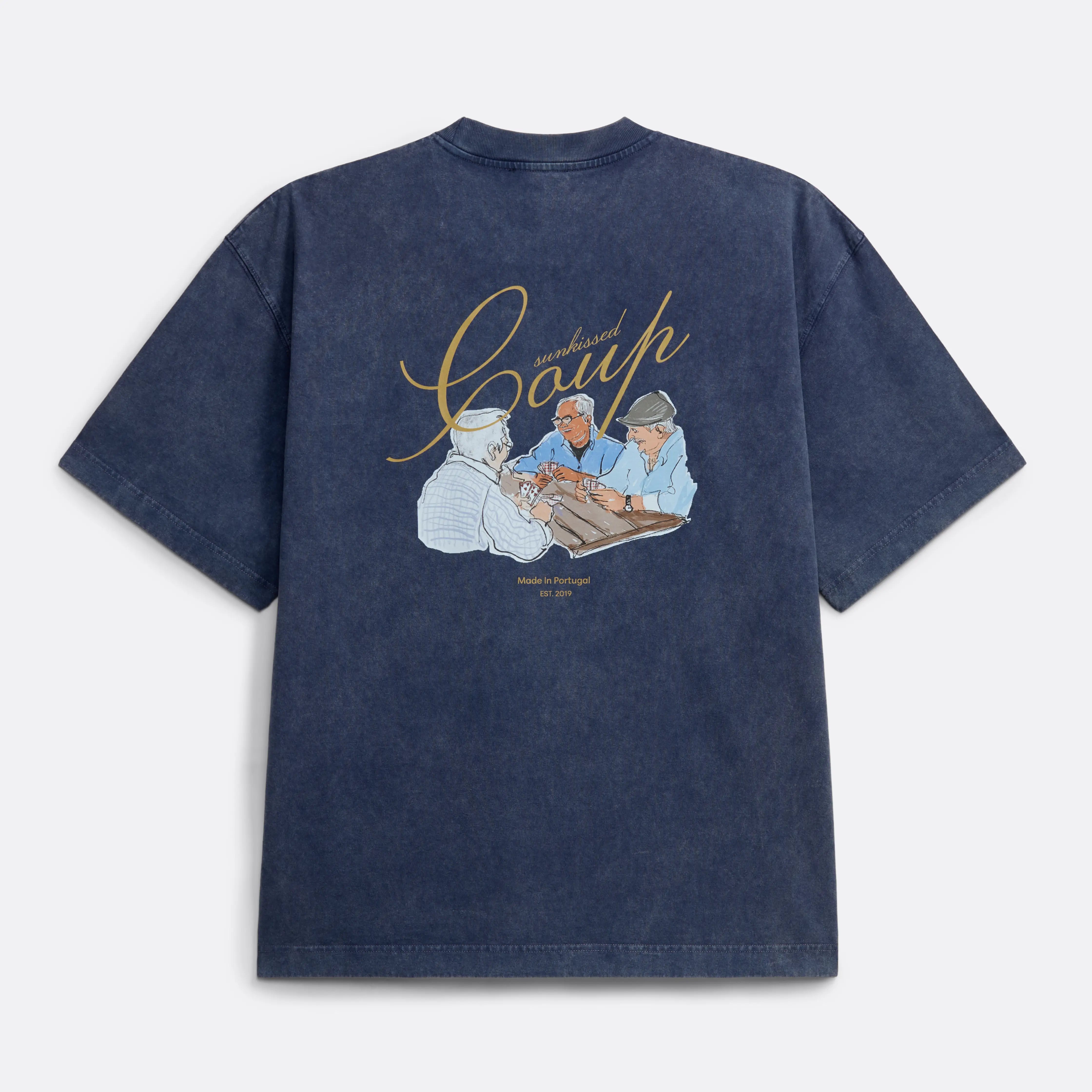 Oversize T-Shirt in washed Navy Blue - Back print - Coup D'État Portugal