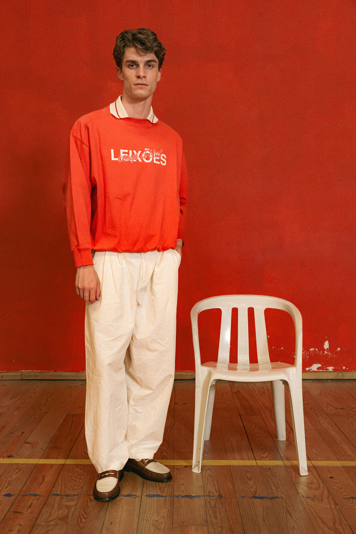 Male model wearing Coup D'État x Leixões collab sweatshirt - Red - Coup D'État Portugal