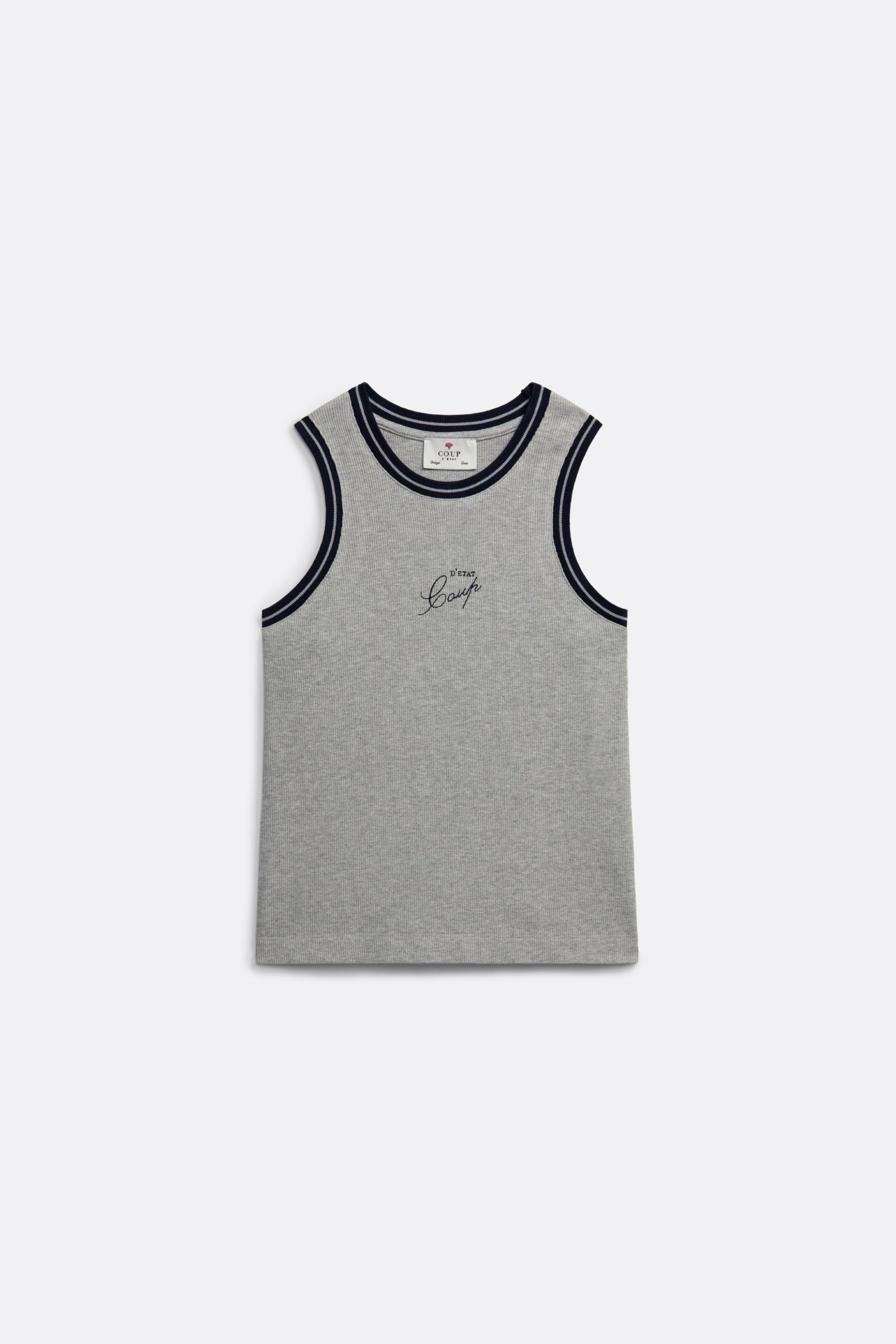 Tank Top in Gray with Navy Blue rib - Coup D'État Portugal