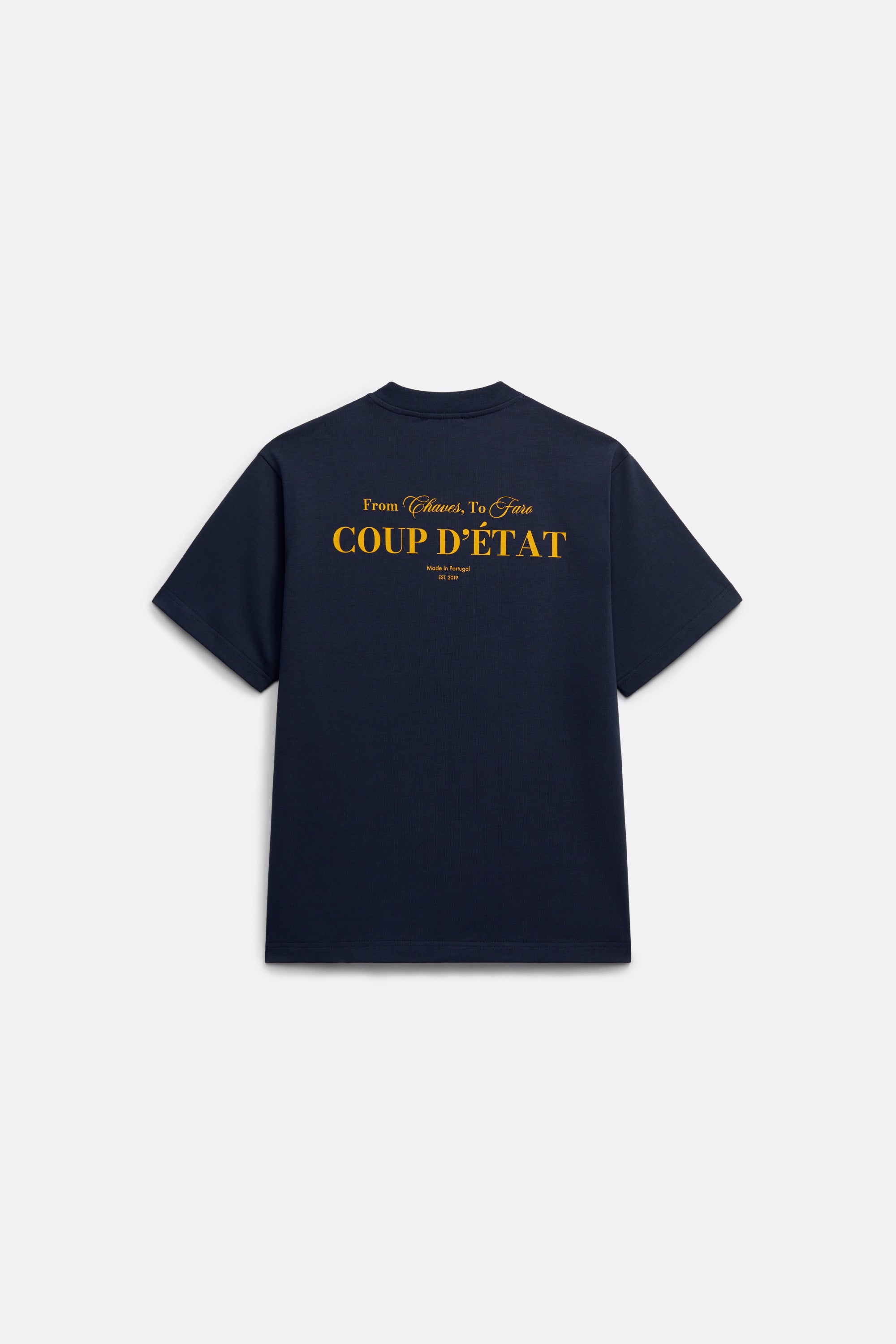 Regular T-shirt in Navy blue - Back Yellow Print - Coup D'État Portugal