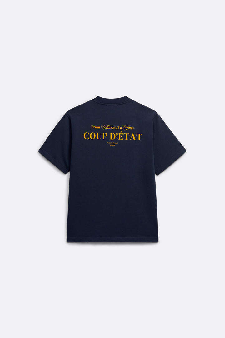 Regular T-shirt in Navy blue - Back Yellow Print - Coup D'État Portugal