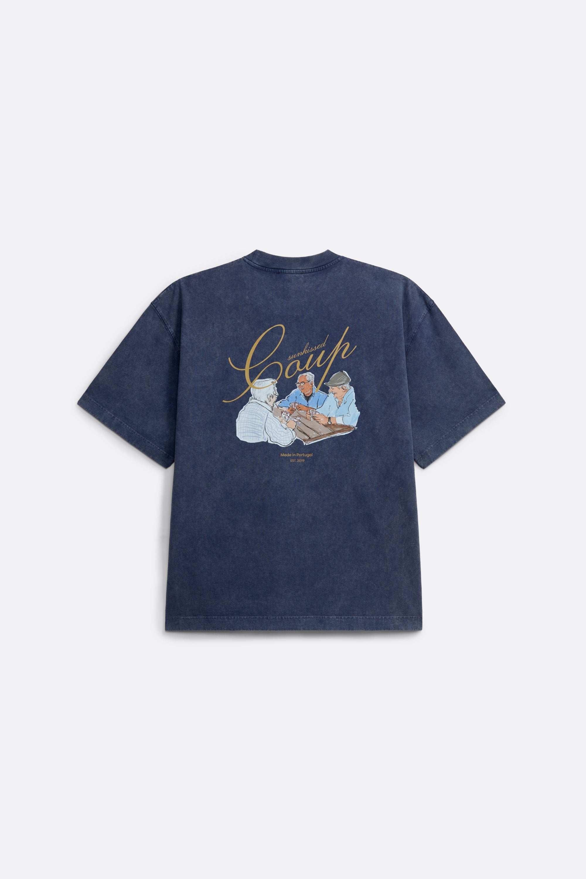 Oversize T-Shirt in washed Navy Blue - Back print - Coup D'État Portugal