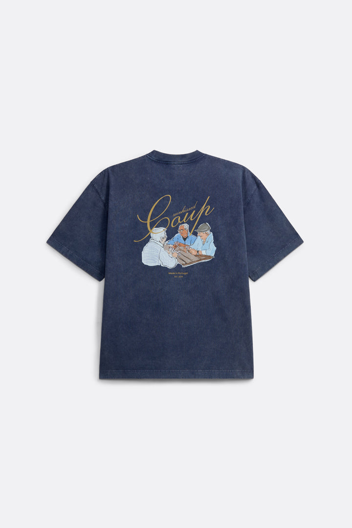 Oversize T-Shirt in washed Navy Blue - Back print - Coup D'État Portugal