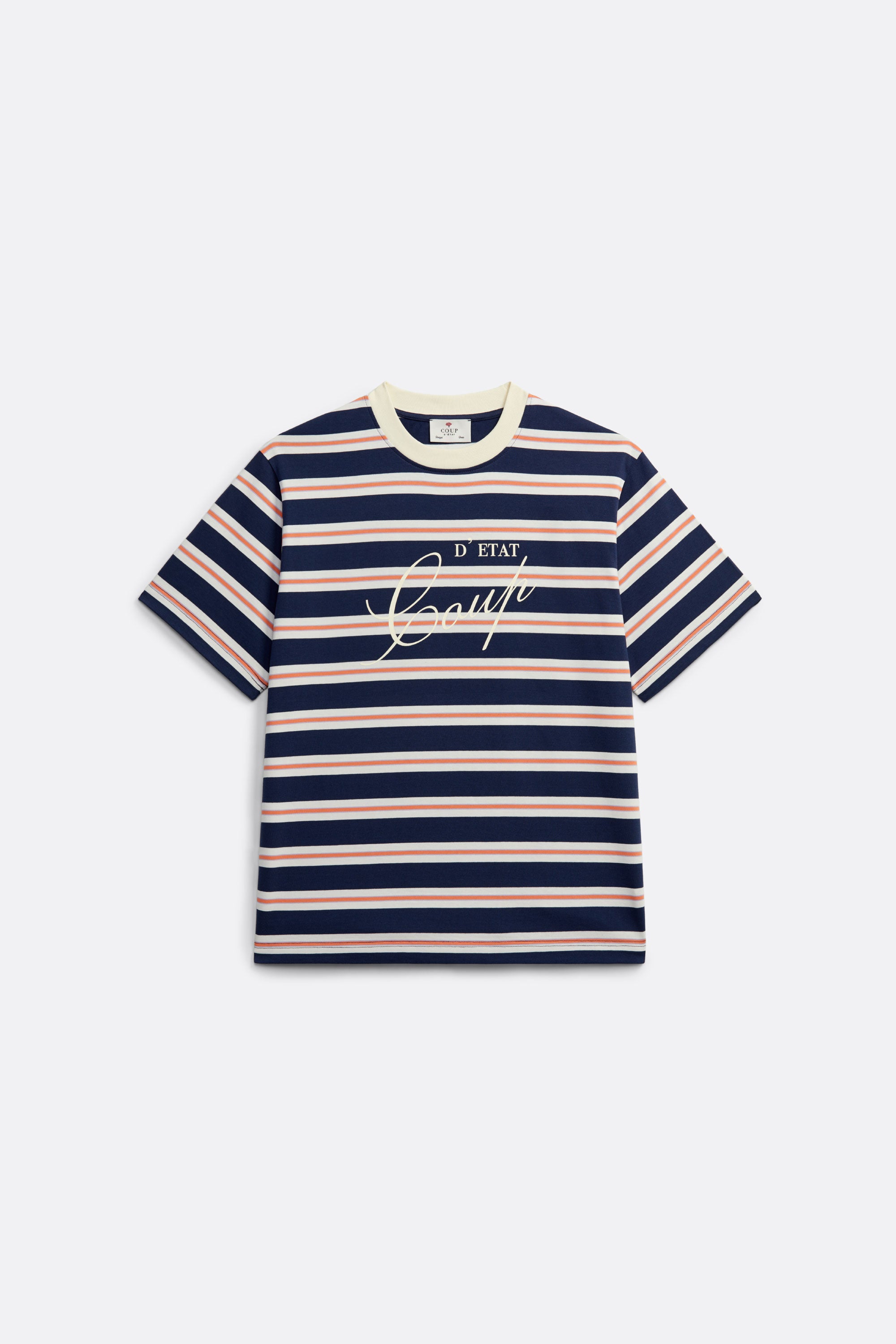 Striped T-Shirt in Navy Blue - Front print - Coup D'État Portugal