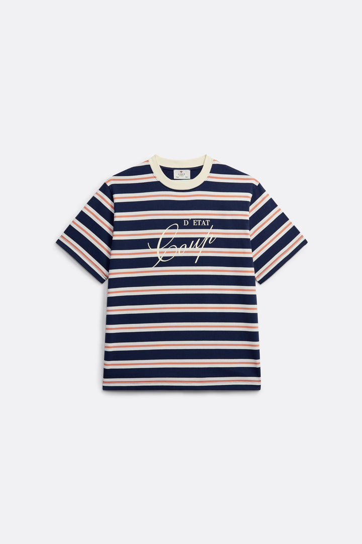 Striped T-Shirt in Navy Blue - Front print - Coup D'État Portugal