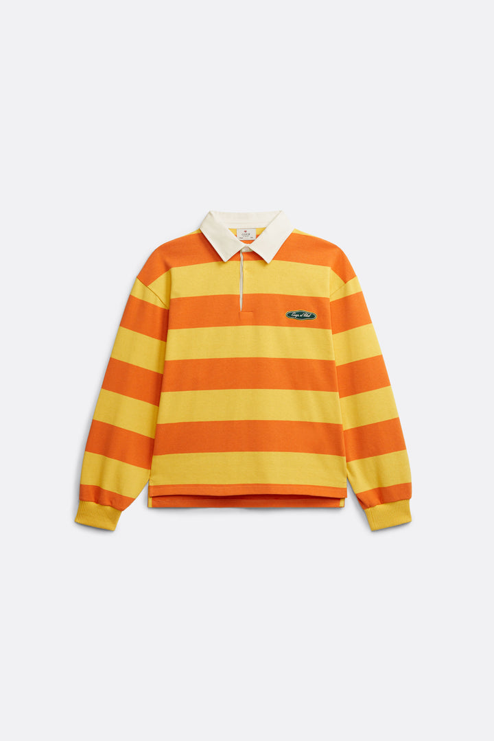 Striped Rugby Polo in Orange and Yellow - Front Patch - Coup D'État Portugal