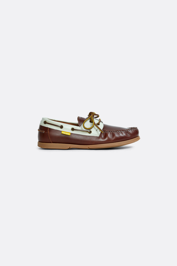 Summer boat shoes in Brown and White - Handcrafted Leather - Coup D'État Portugal