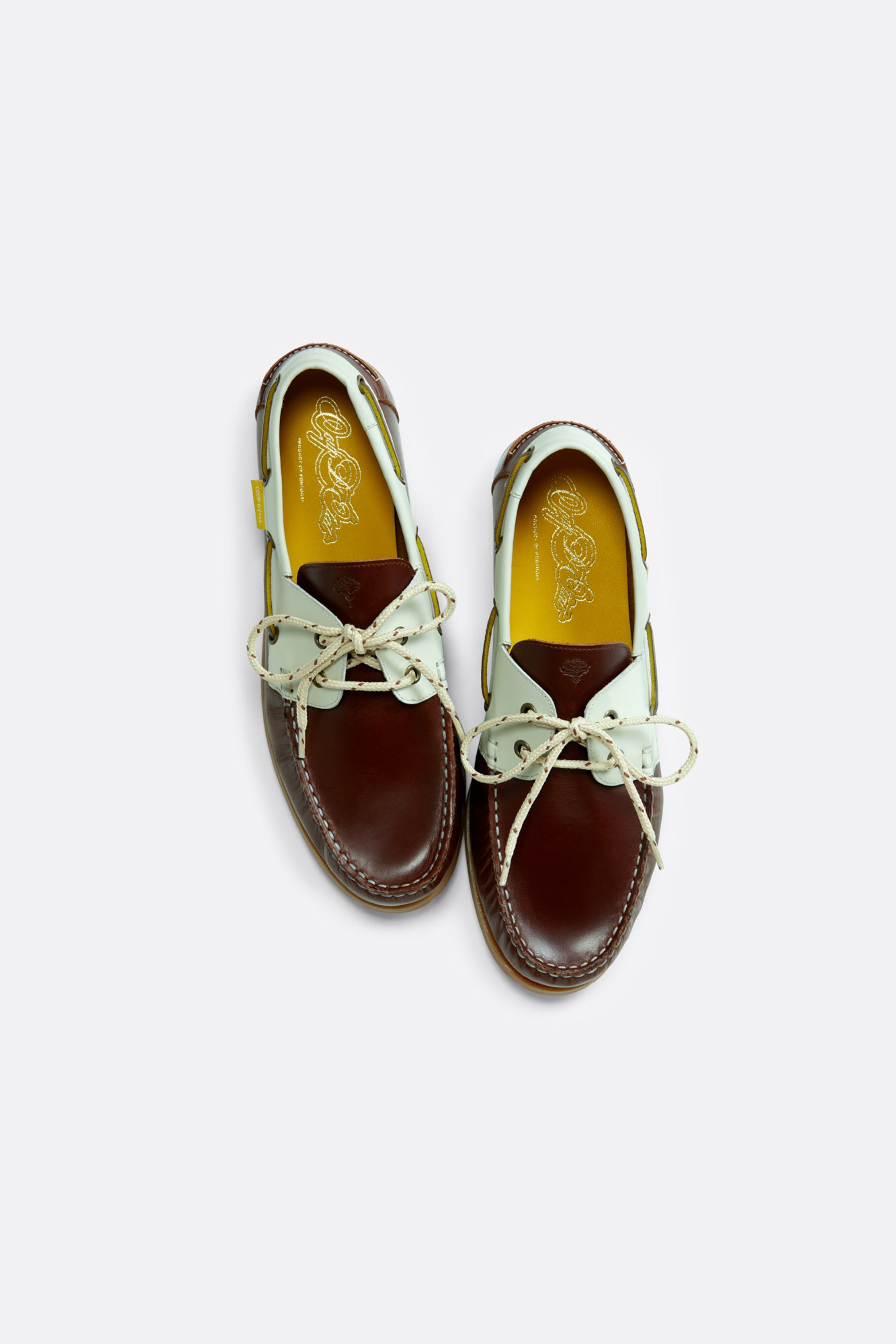 Summer boat shoes in Brown and White - Handcrafted Leather - Coup D'État Portugal