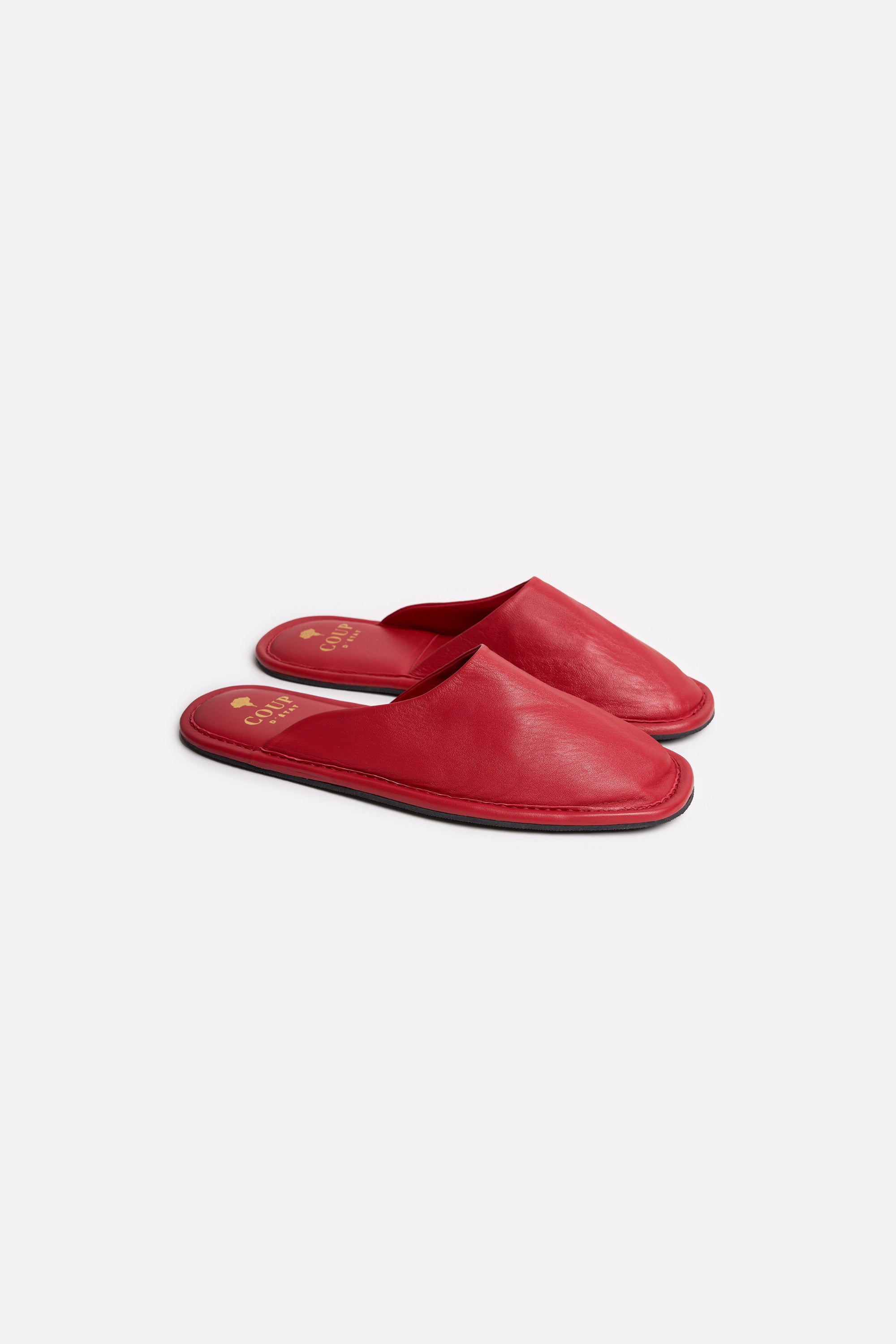 Bedroom Slippers in Red Leather - Handrafted - Coup D'État Portugal