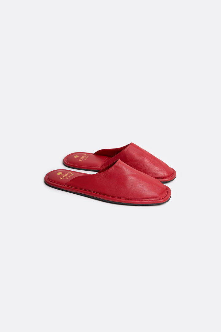 Bedroom Slippers in Red Leather - Handrafted - Coup D'État Portugal