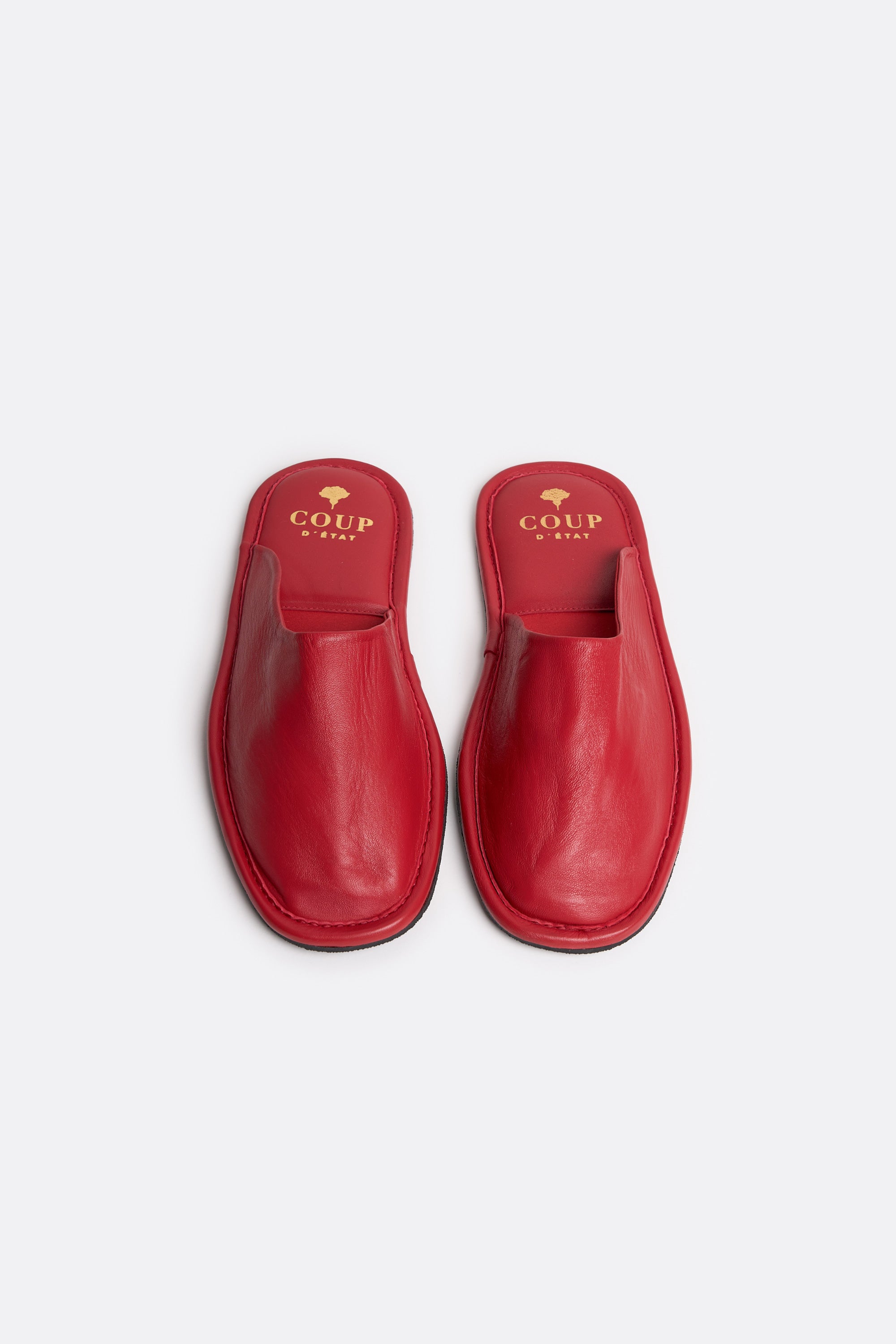 Bedroom Slippers in Red Leather - Handrafted - Coup D'État Portugal