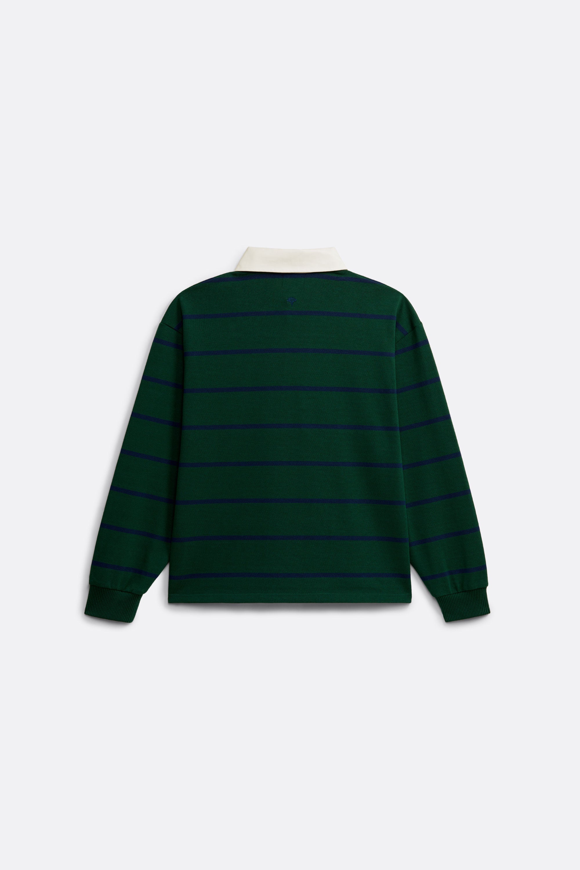 Striped Rugby Polo in Green and Navy Blue - Front  patch - Coup D'État Portugal