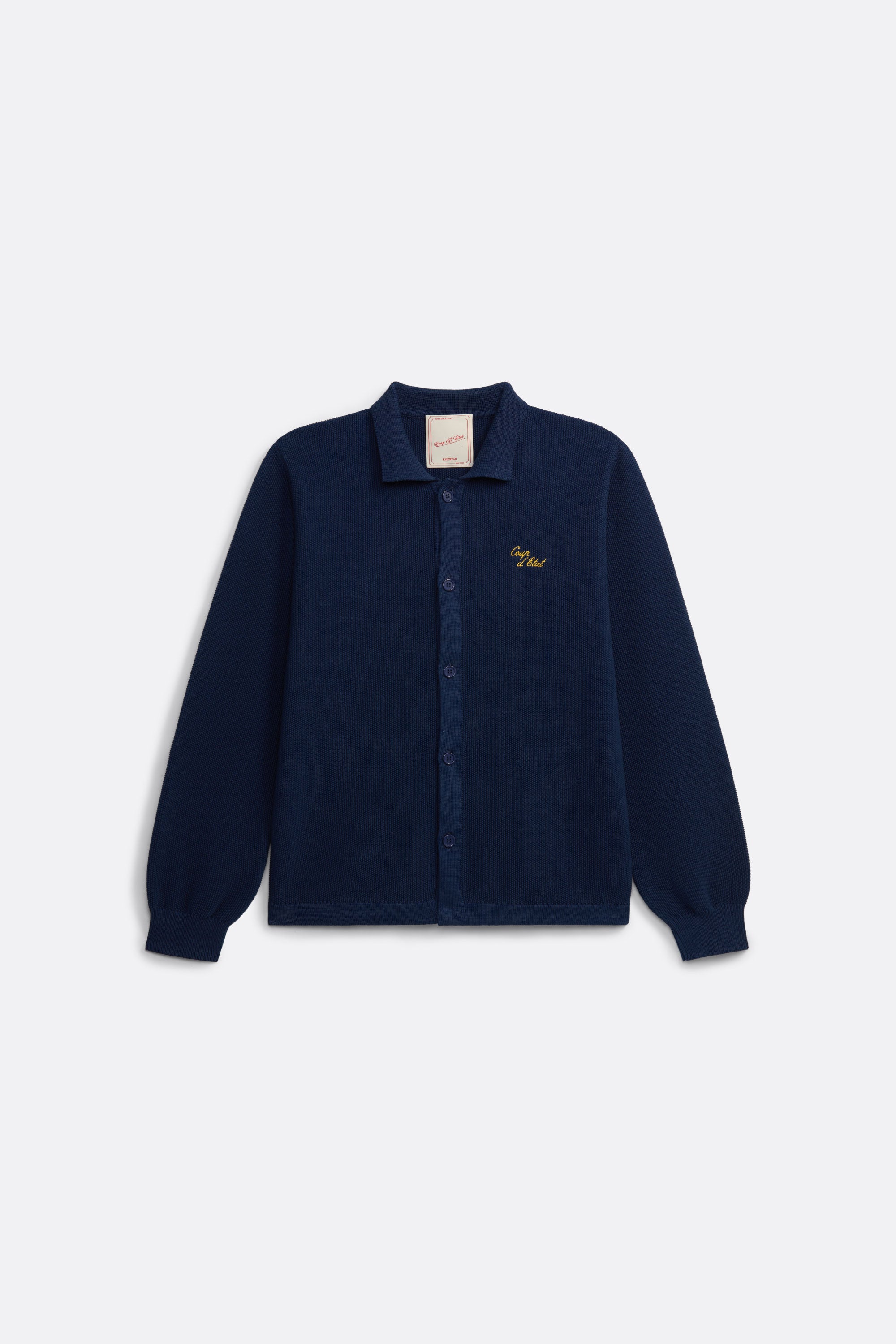 Knitted long sleeve shirt in Navy Blue - Yellow embroidery - Coup D'État Portugal