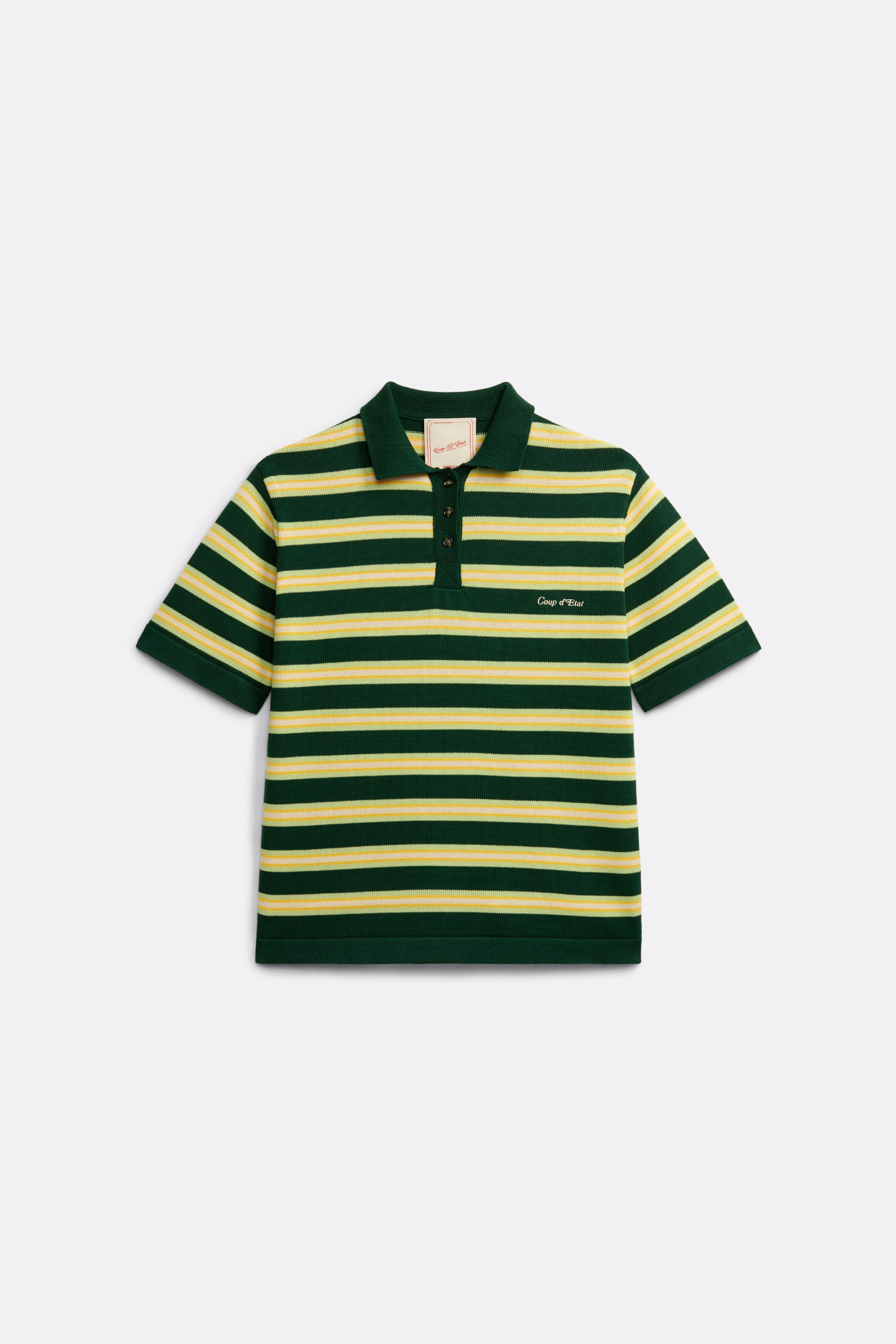 Knitted Striped Polo Shirt in Green and Yellow - Front embroidery - Coup D'État Portugal