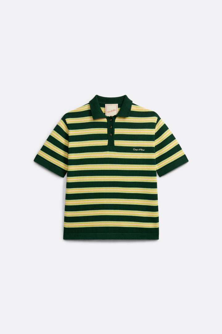 Knitted striped polo in Yellow and Green - Coup D'État Portugal