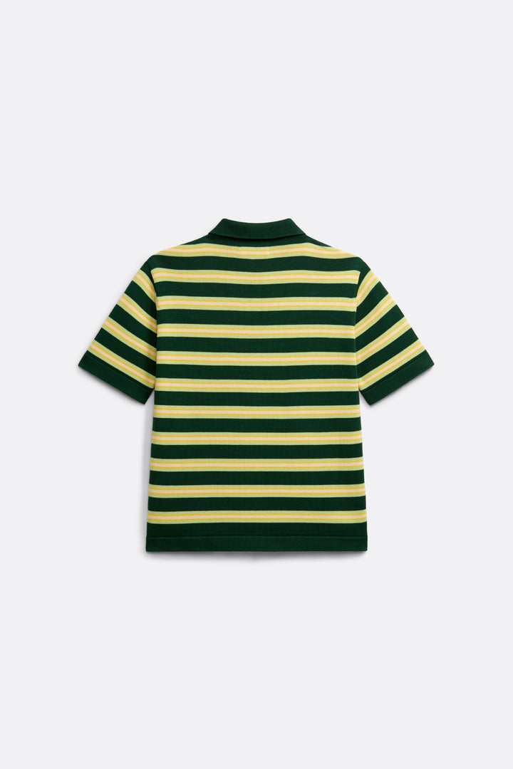 Knitted striped polo in Yellow and Green - Coup D'État Portugal