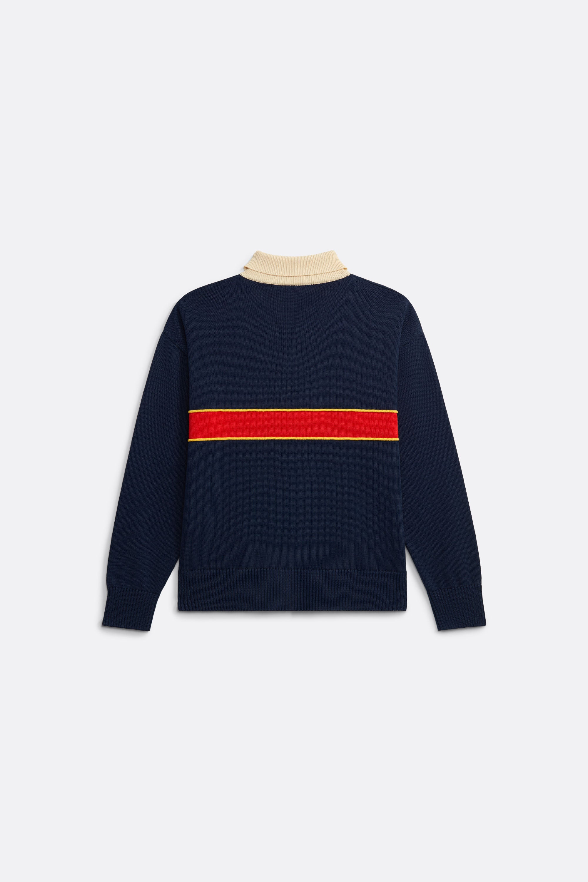 Long Sleeve Knitted Polo Shirt in Navy Blue with Red stripe - Front embroidery - Coup D'État Portugal