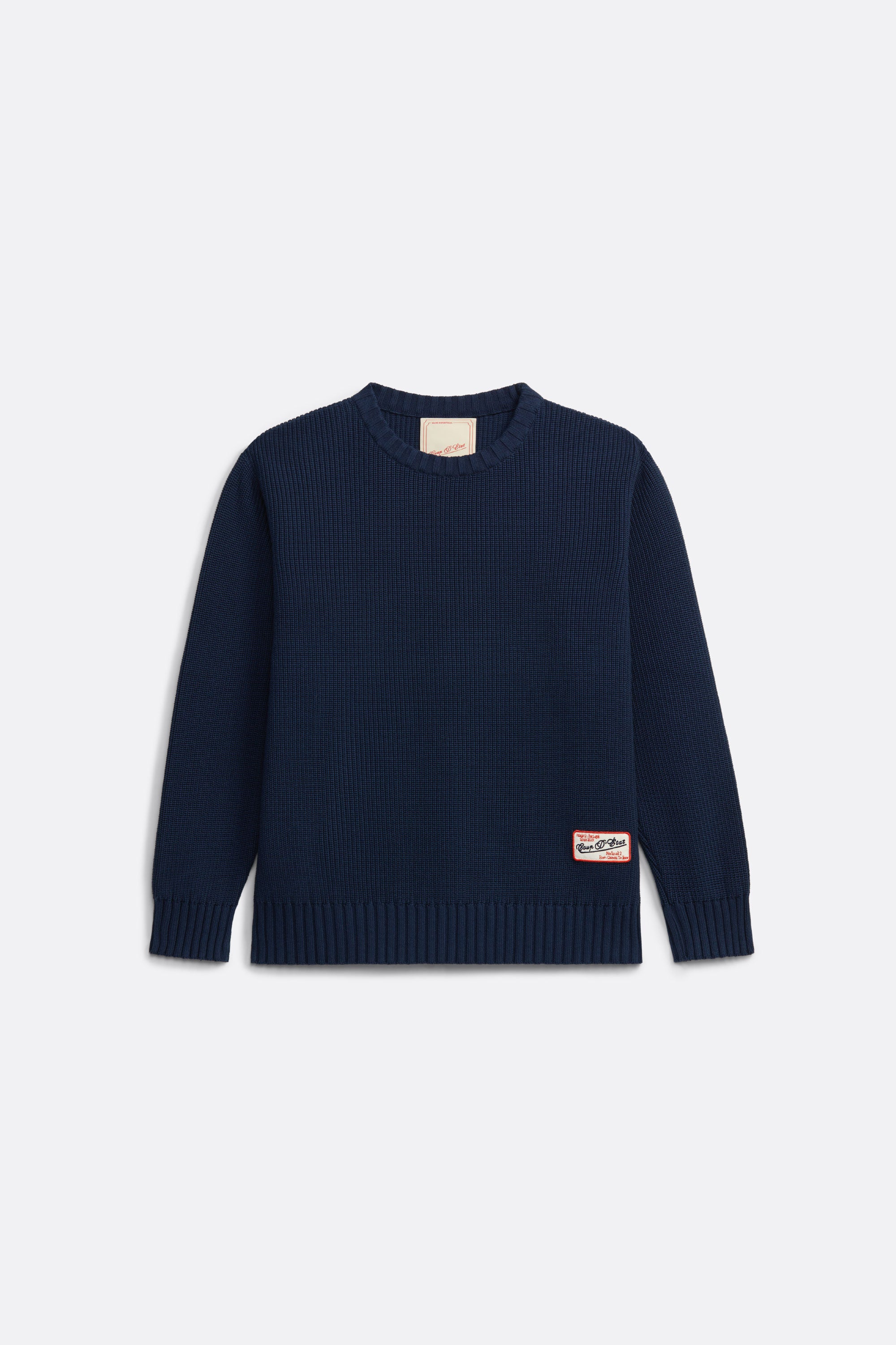 Knitted Crewneck in Navy Blue - Label Patch  detail - Coup D'État 