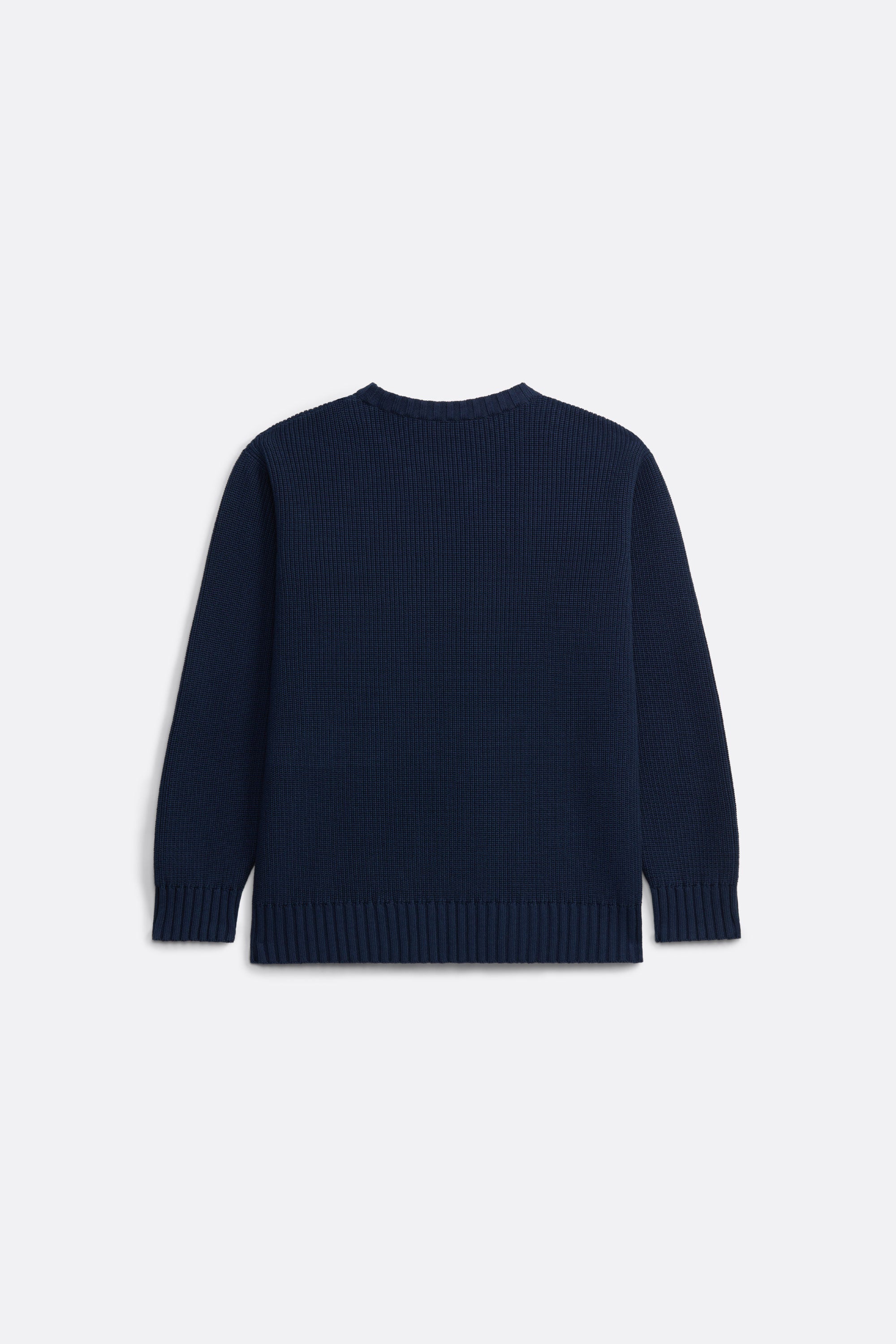 Knitted Crewneck in Navy Blue - Label Patch  detail - Coup D'État 