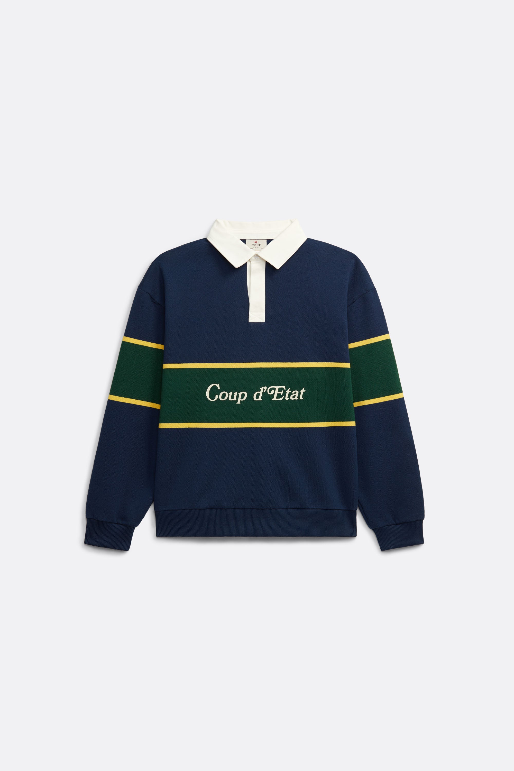 Rugby Polo in Navy with Green stripe - Front print - Coup D'État Portugal