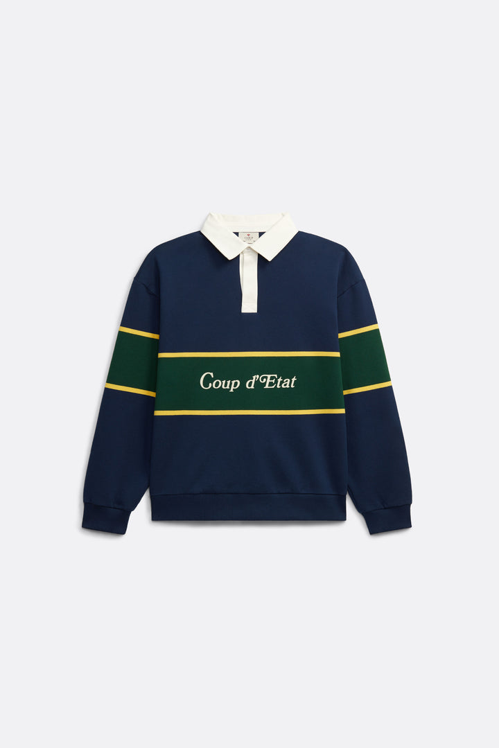 Rugby Polo in Navy with Green stripe - Front print - Coup D'État Portugal