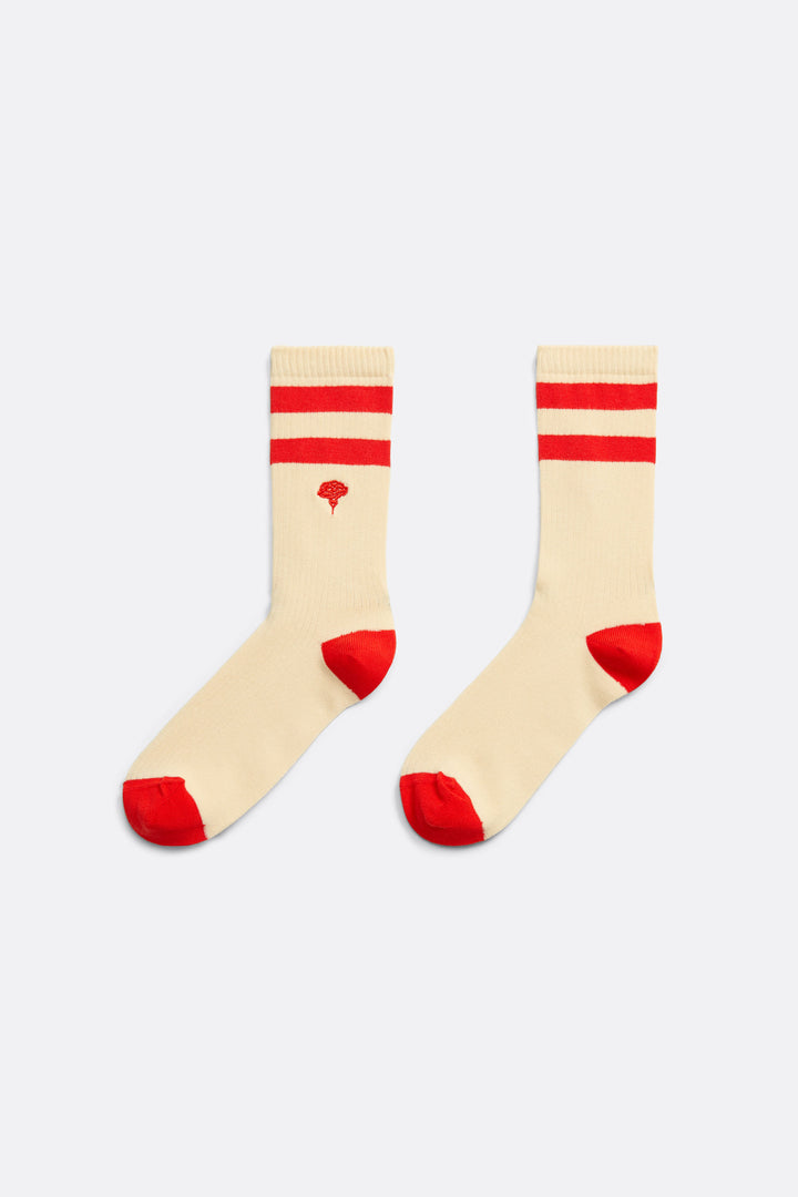 Sporty socks in Off-White and Red stripes - Coup D'État Portugal
