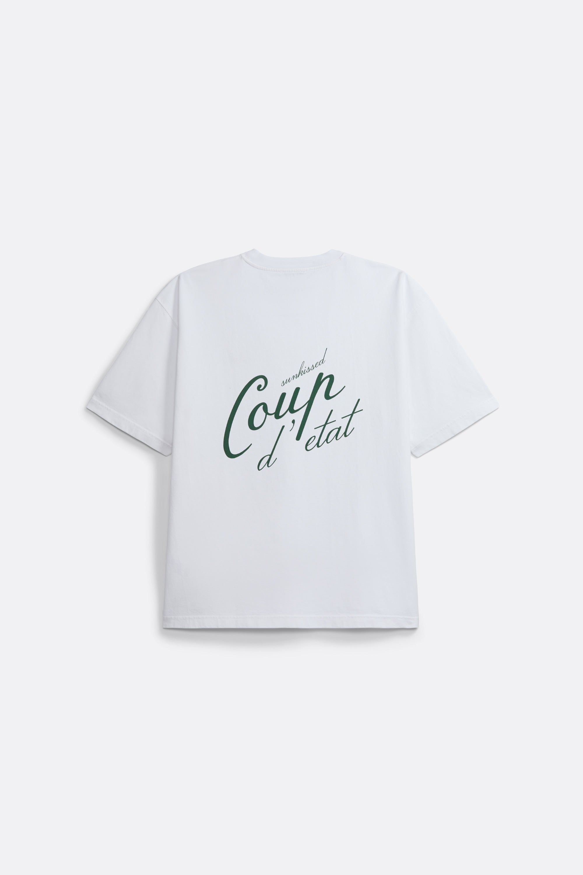 Coup Sunkissed T-Shirt in White - Back Print in Green - Coup D'État 
