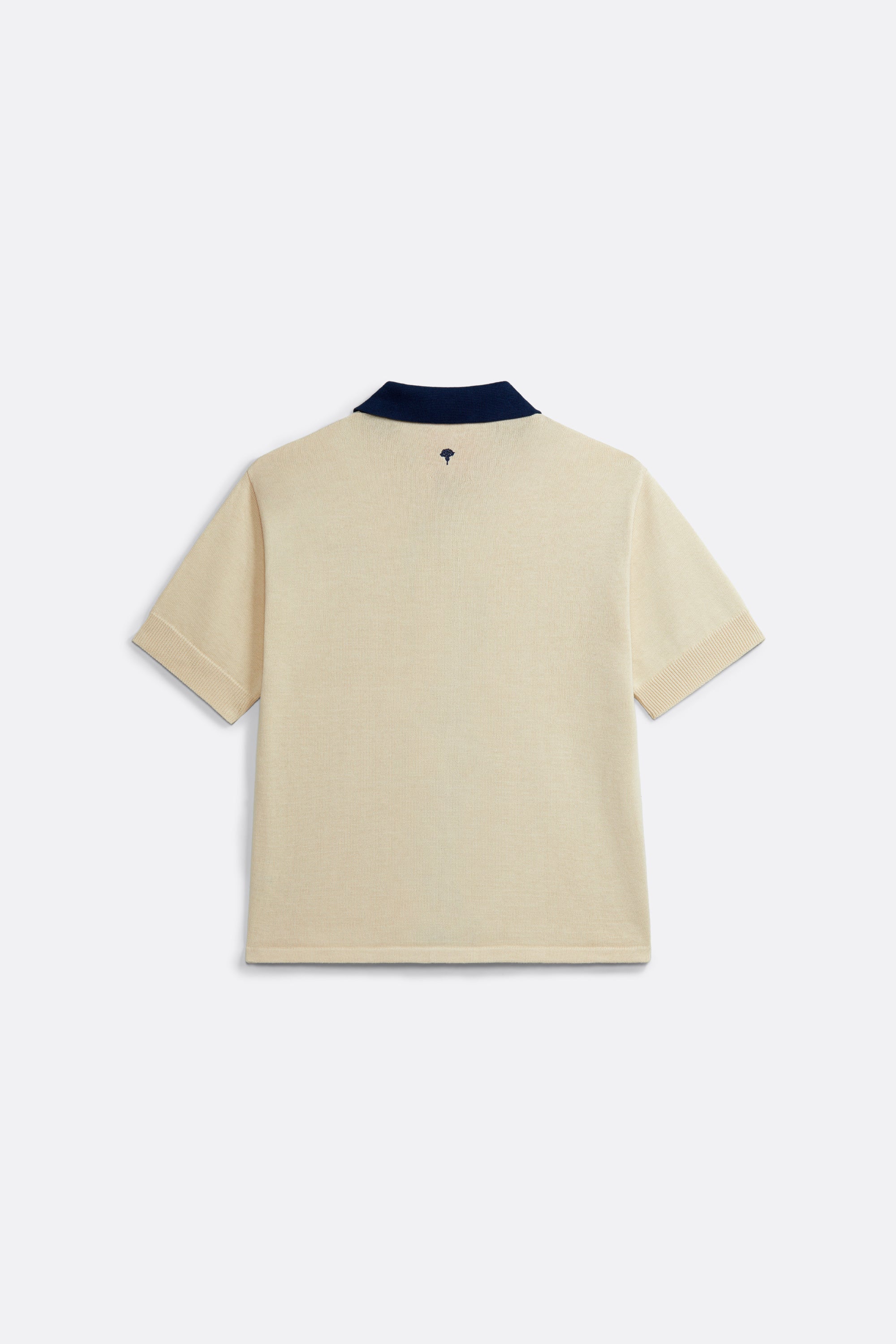 Knitted bowling shirt in Off-White and Navy blue - Coup D'État Portugal