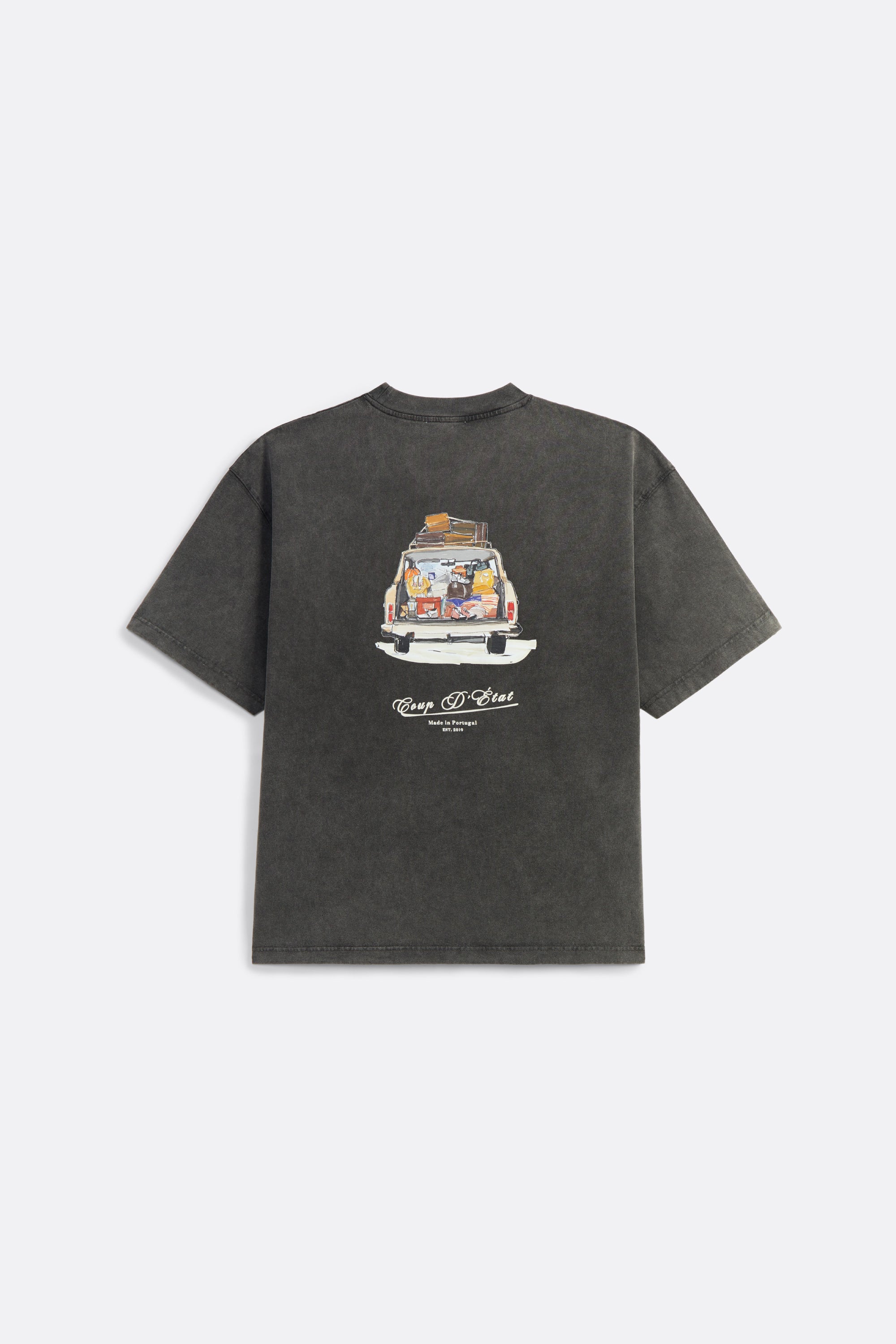 Safe Travels T-shirt in washed Black - Back Print - Coup D'État Portugal
