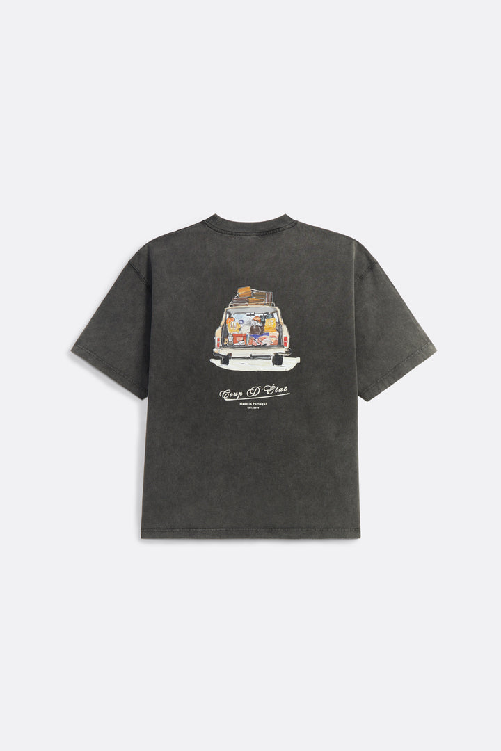 Safe Travels T-shirt in washed Black - Back Print - Coup D'État Portugal