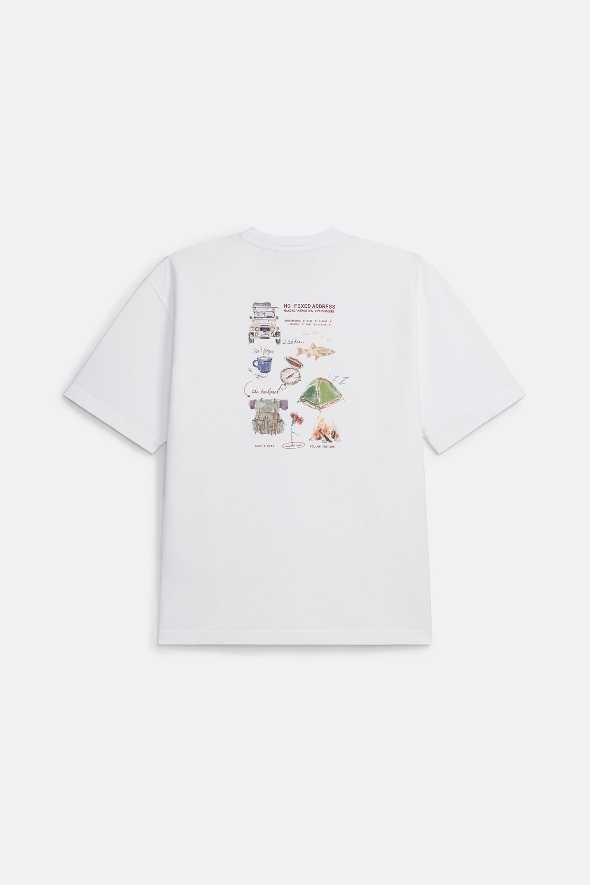 T-shirt No Fixed Address Branca - Collab com Follow The Sun - Coup D'État Portugal