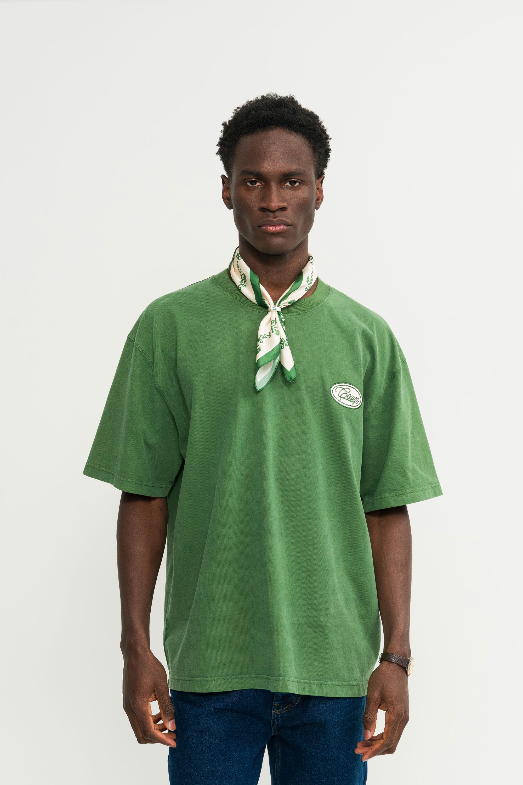 From Chaves To Faro Scarf in Green - Male Model - Coup D'État Portugal