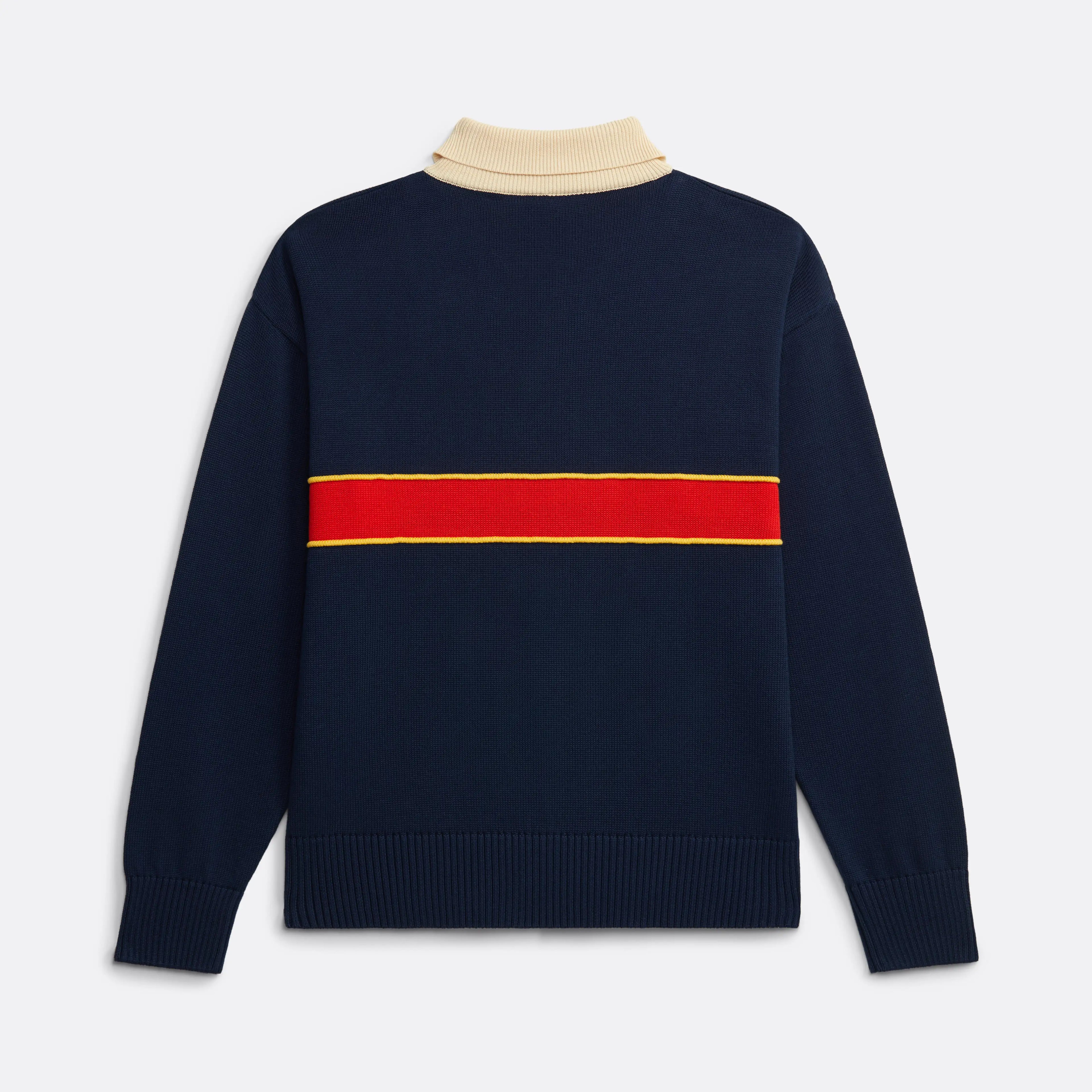 Long Sleeve Knitted Polo Shirt in Navy Blue with Red stripe - Front embroidery - Coup D'État Portugal