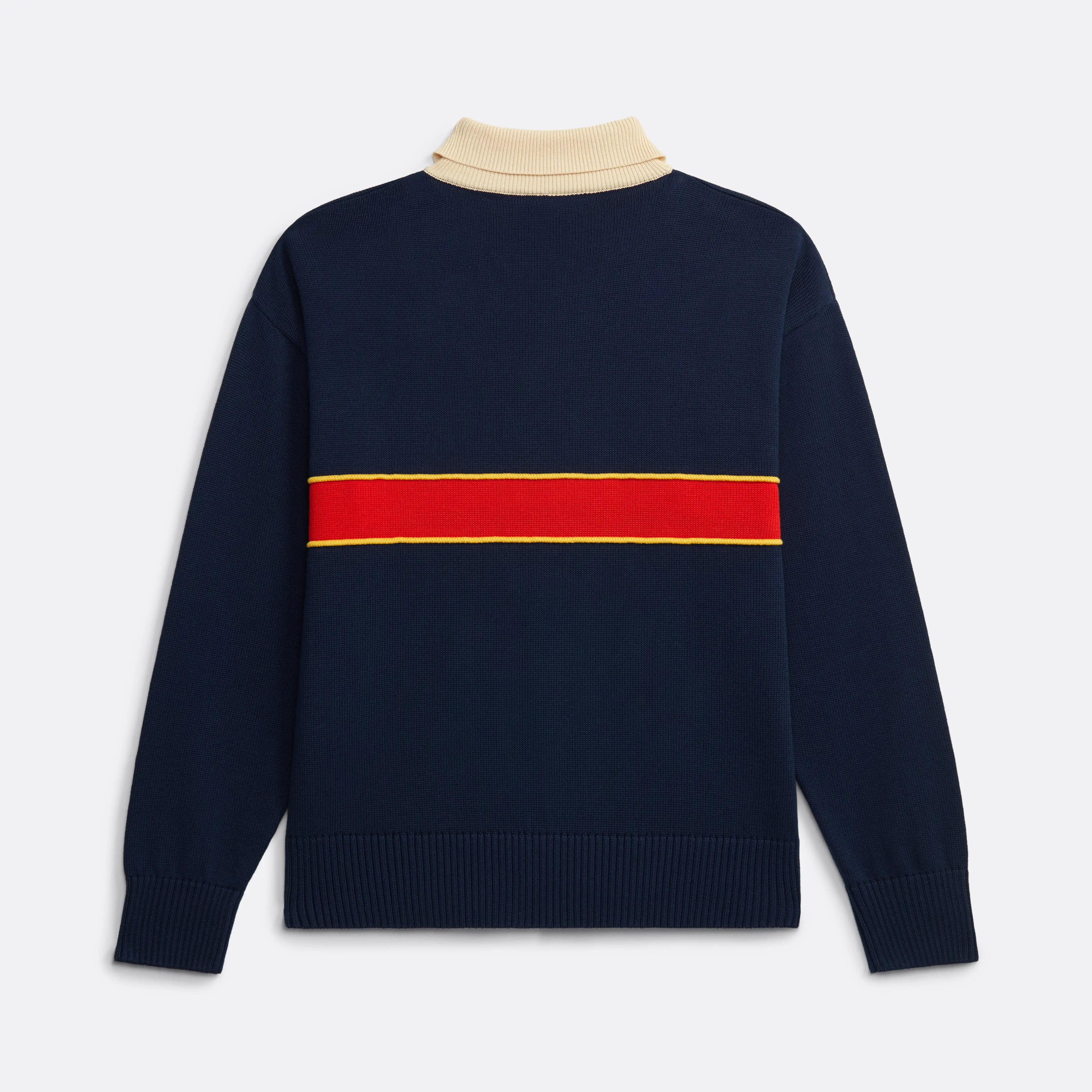 Long Sleeve Knitted Polo Shirt in Navy Blue with Red stripe - Front embroidery - Coup D'État Portugal