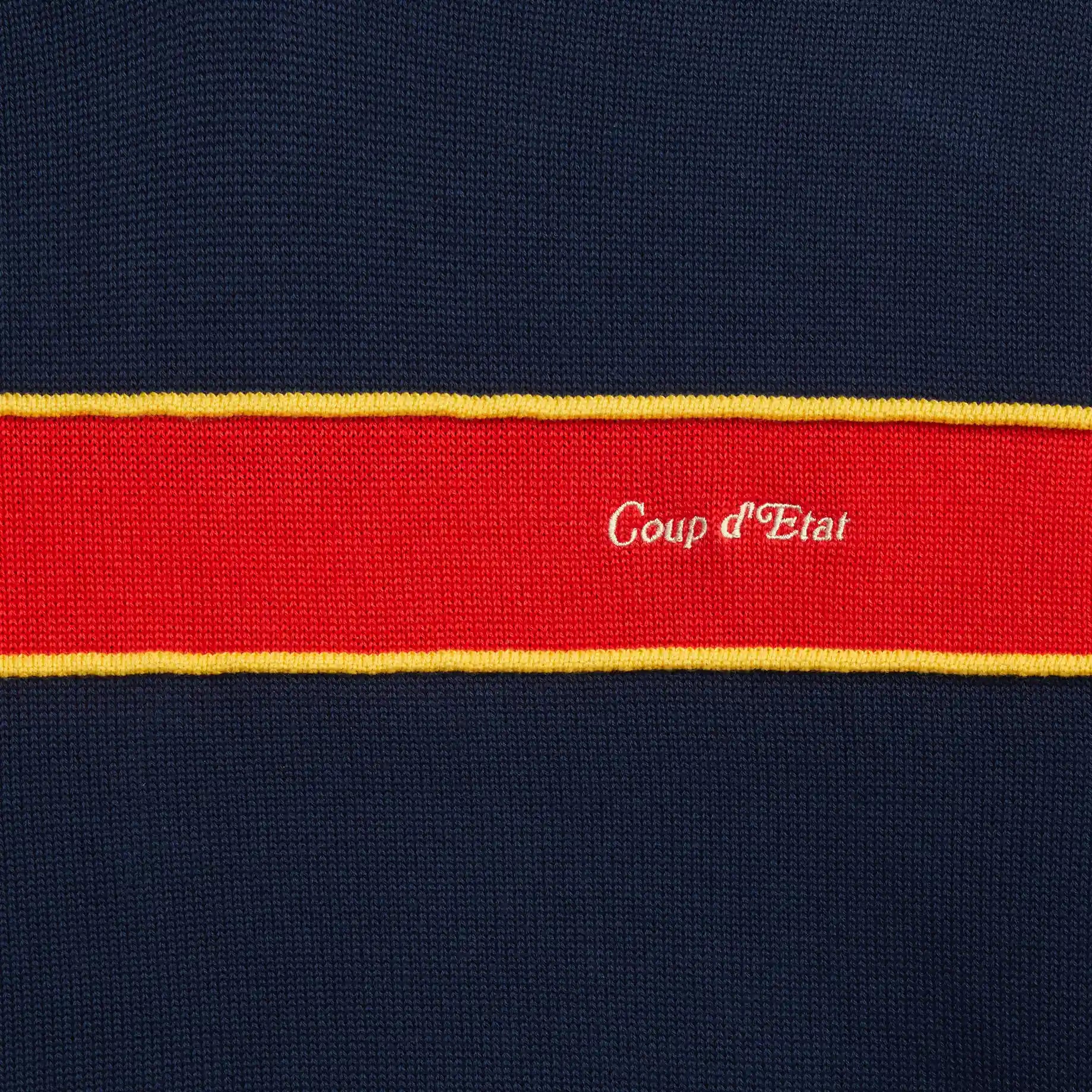 Long Sleeve Knitted Polo Shirt in Navy Blue with Red stripe - Front embroidery - Coup D'État Portugal