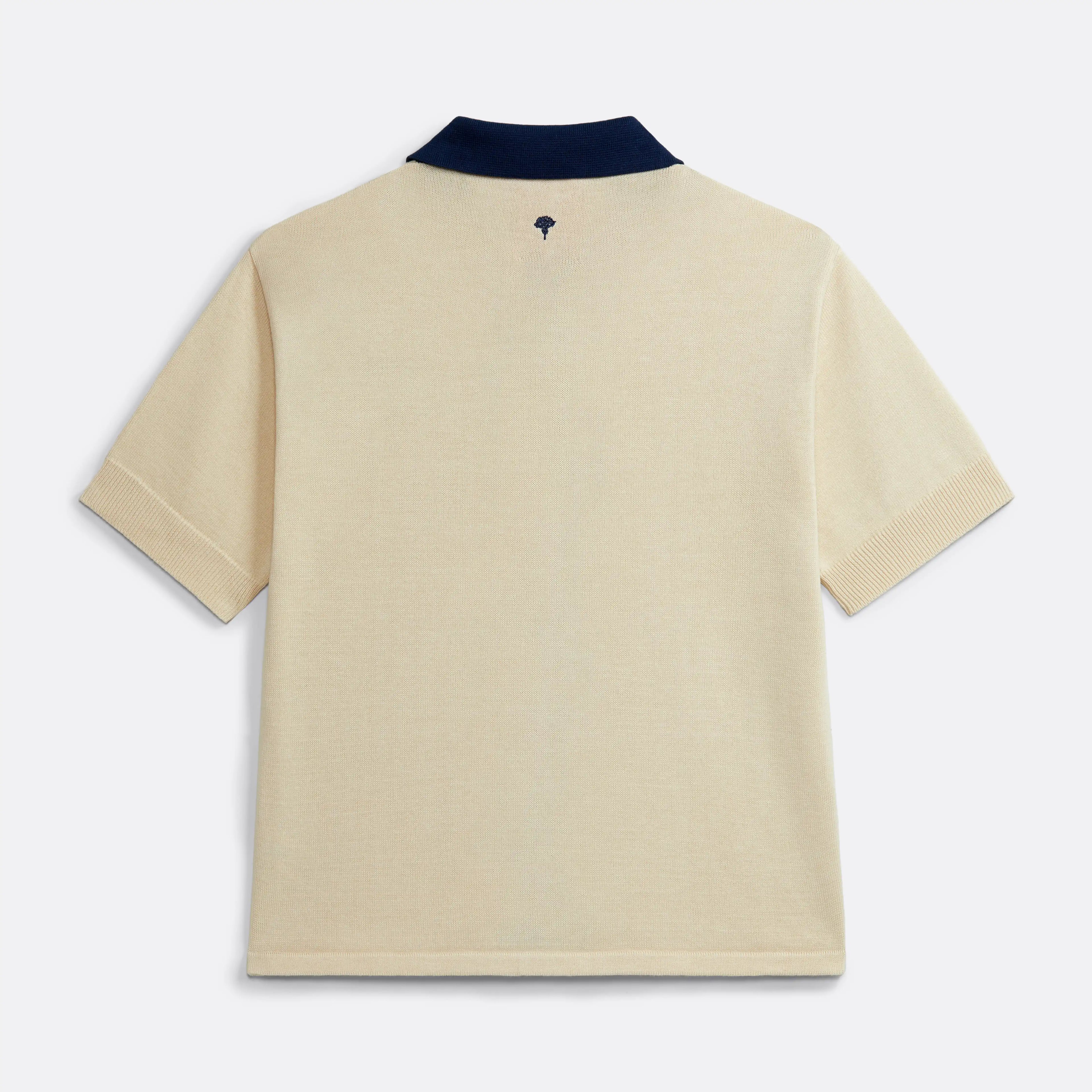 Knitted Bowling Shirt in Cream and Navy blue - Handcrafted - Coup D'État Portugal
