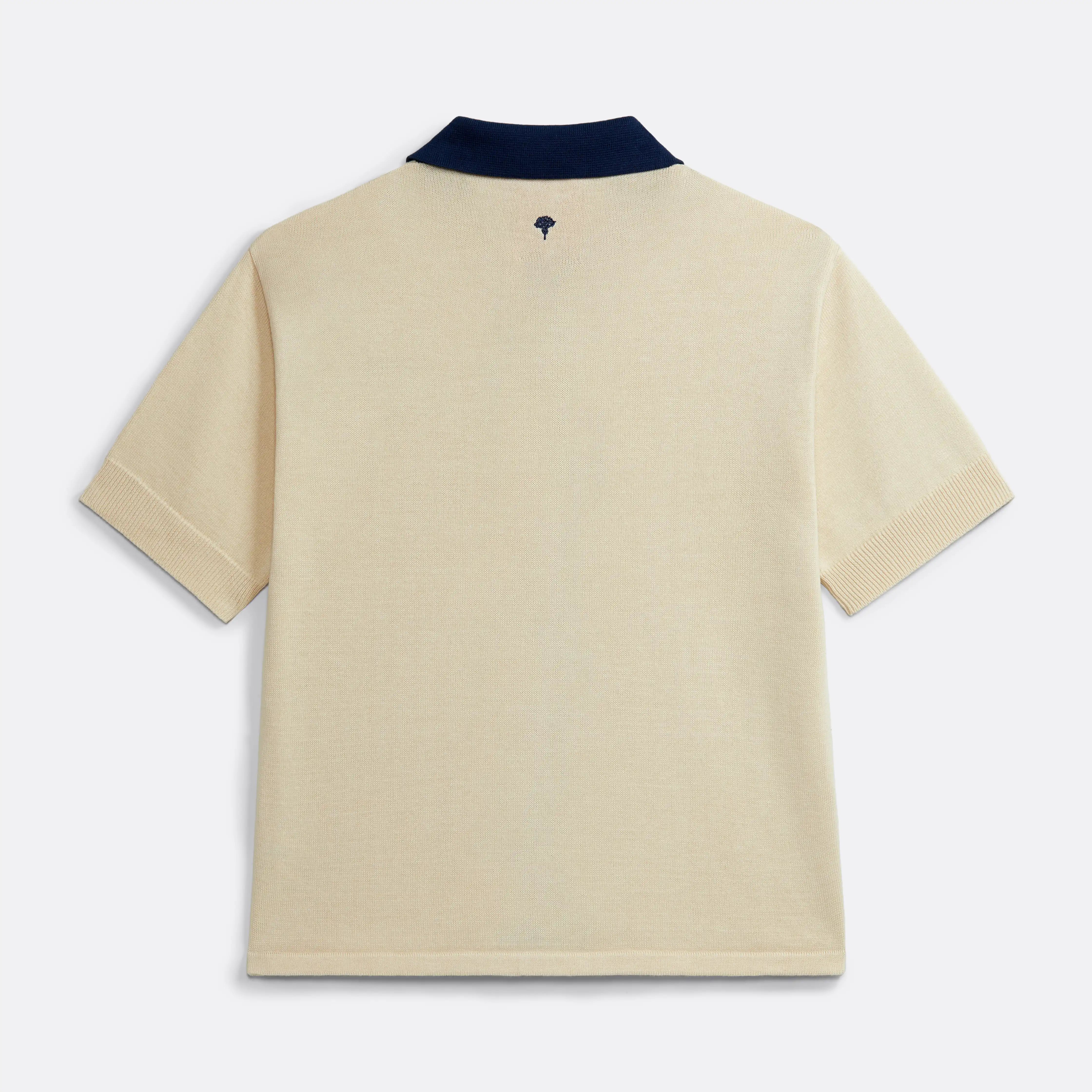 Knitted Bowling Shirt in Cream and Navy blue - Handcrafted - Coup D'État Portugal