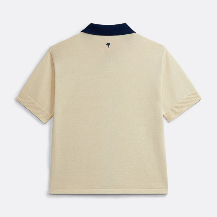 Knitted Bowling Shirt in Cream and Navy blue - Handcrafted - Coup D'État Portugal