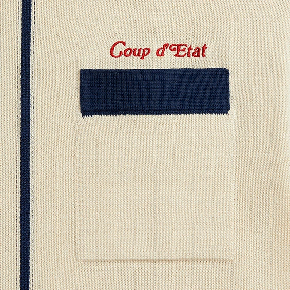 Knitted Bowling Shirt in Cream and Navy blue - Handcrafted - Coup D'État Portugal