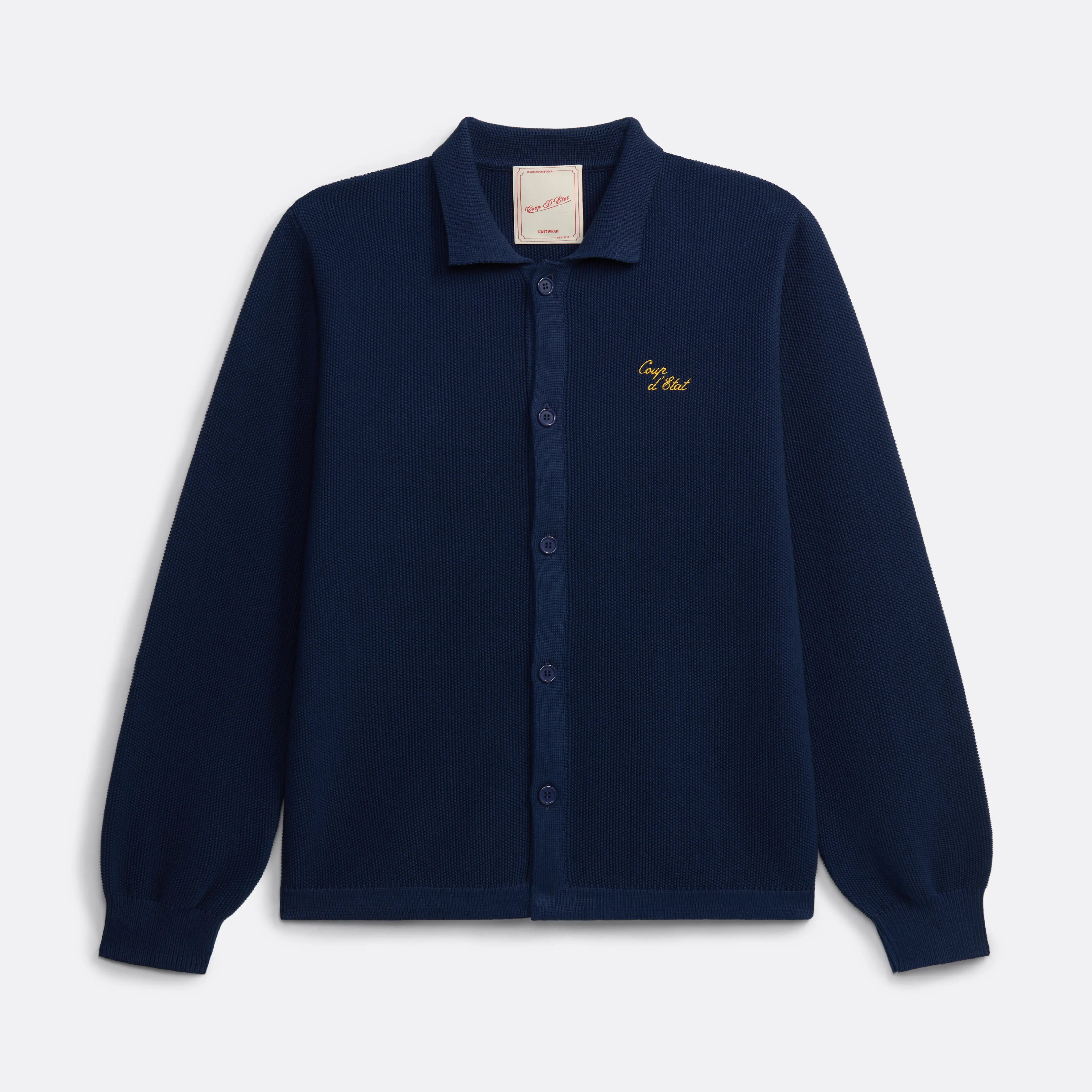 Knitted long sleeve shirt in Navy Blue - Yellow embroidery - Coup D'État Portugal