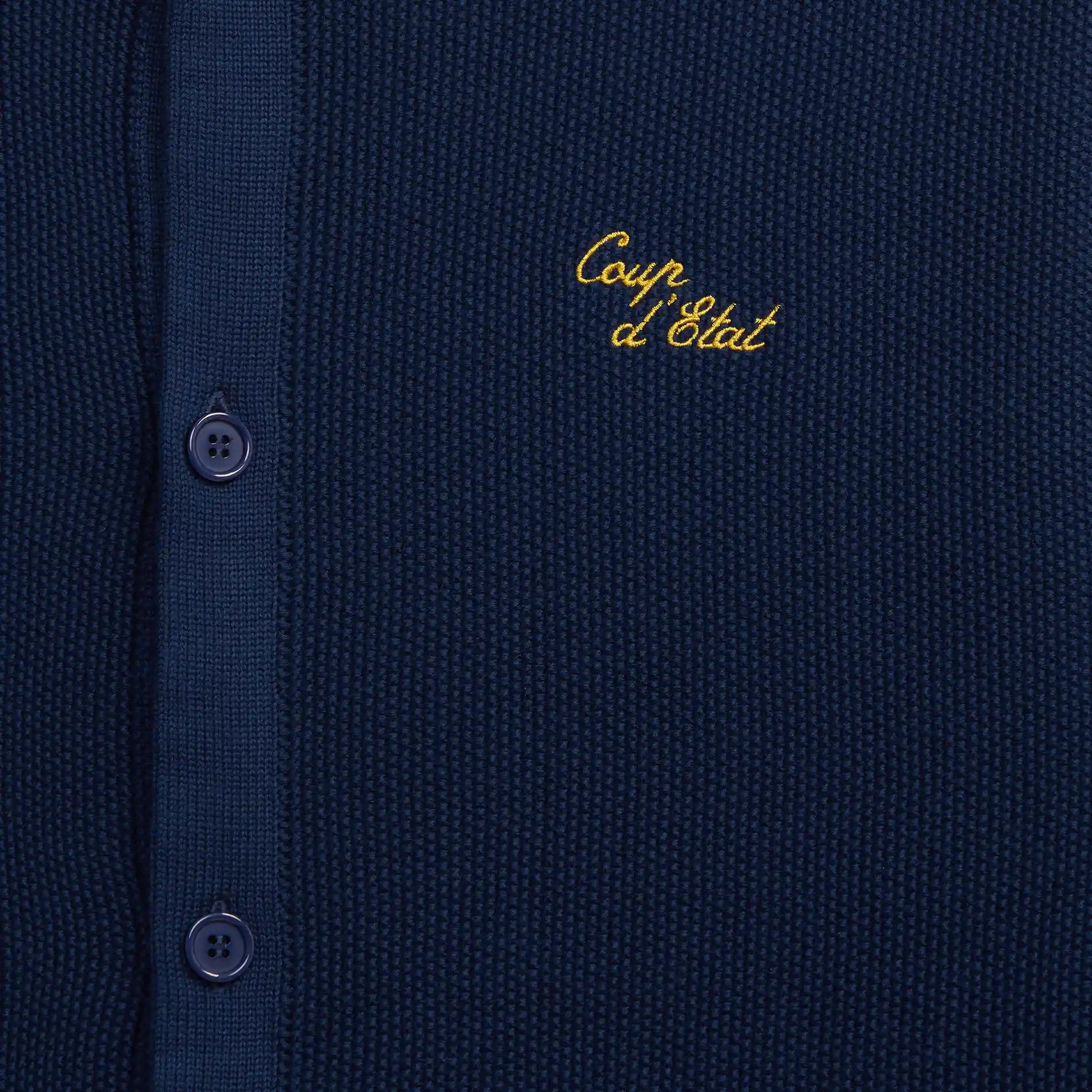 Knitted long sleeve shirt in Navy Blue - Yellow embroidery - Coup D'État Portugal