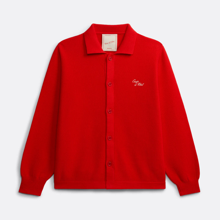Knitted long sleeve Shirt in Red - Front embroidery in off-white - Coup D'État Portugal