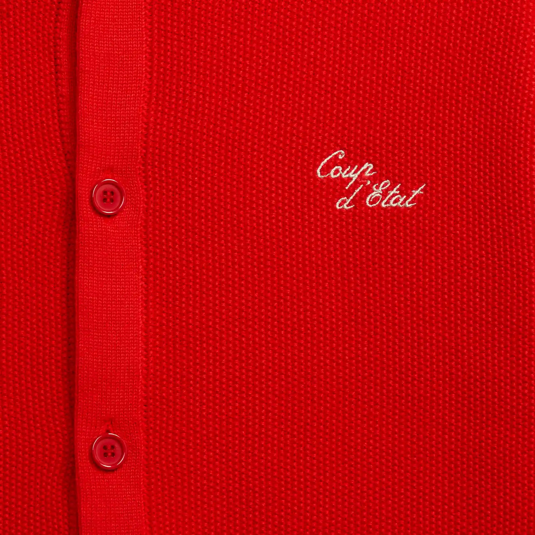 Knitted long sleeve Shirt in Red - Front embroidery in off-white - Coup D'État Portugal