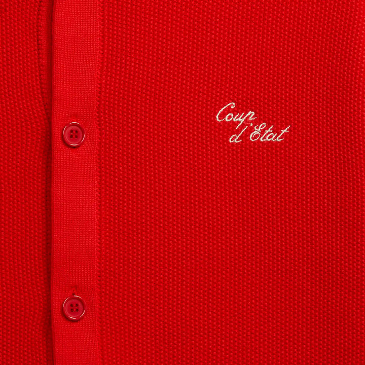 Knitted long sleeve Shirt in Red - Front embroidery in off-white - Coup D'État Portugal