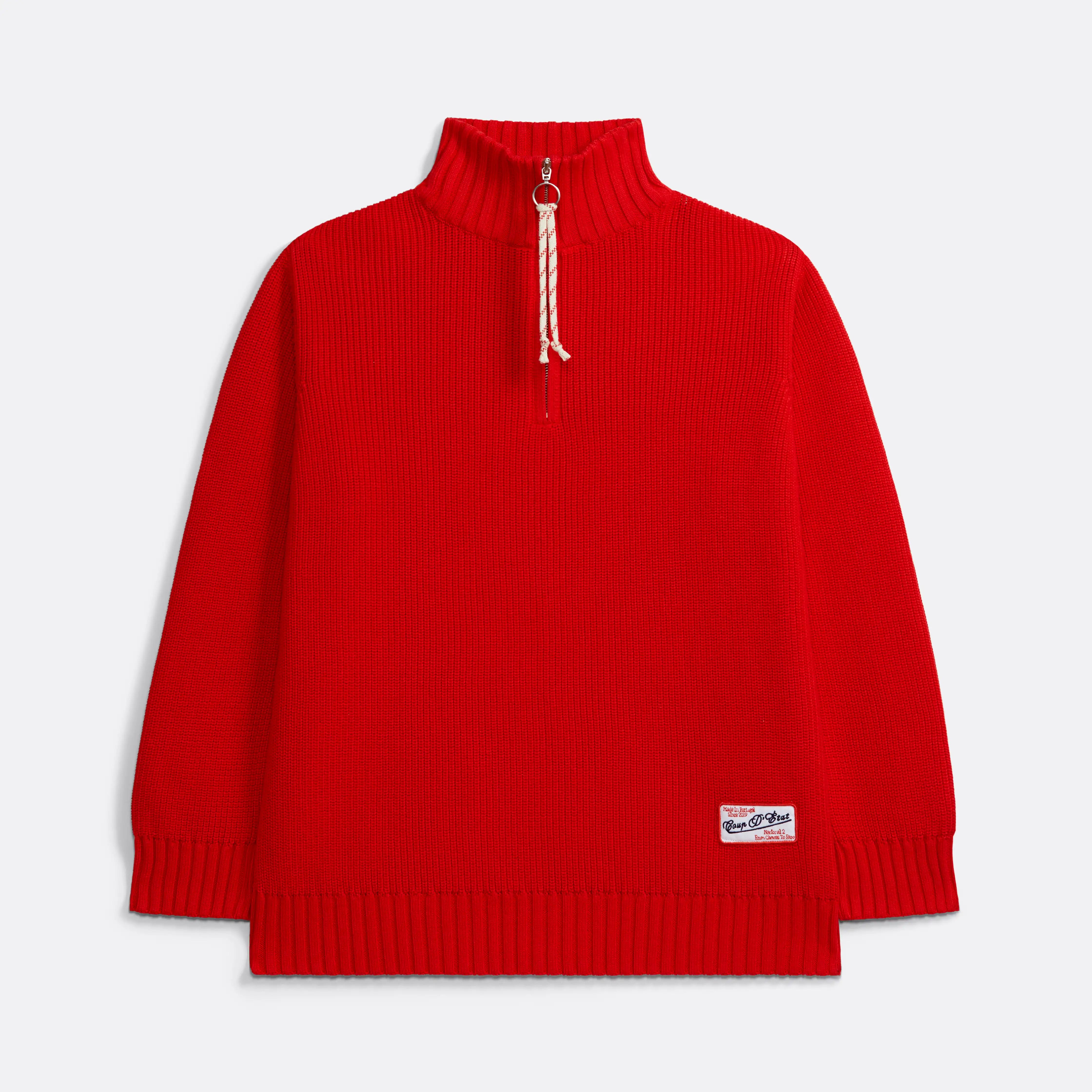 Knitted Quarter Zip in Red - Handcrafted - Coup D'État Portugal